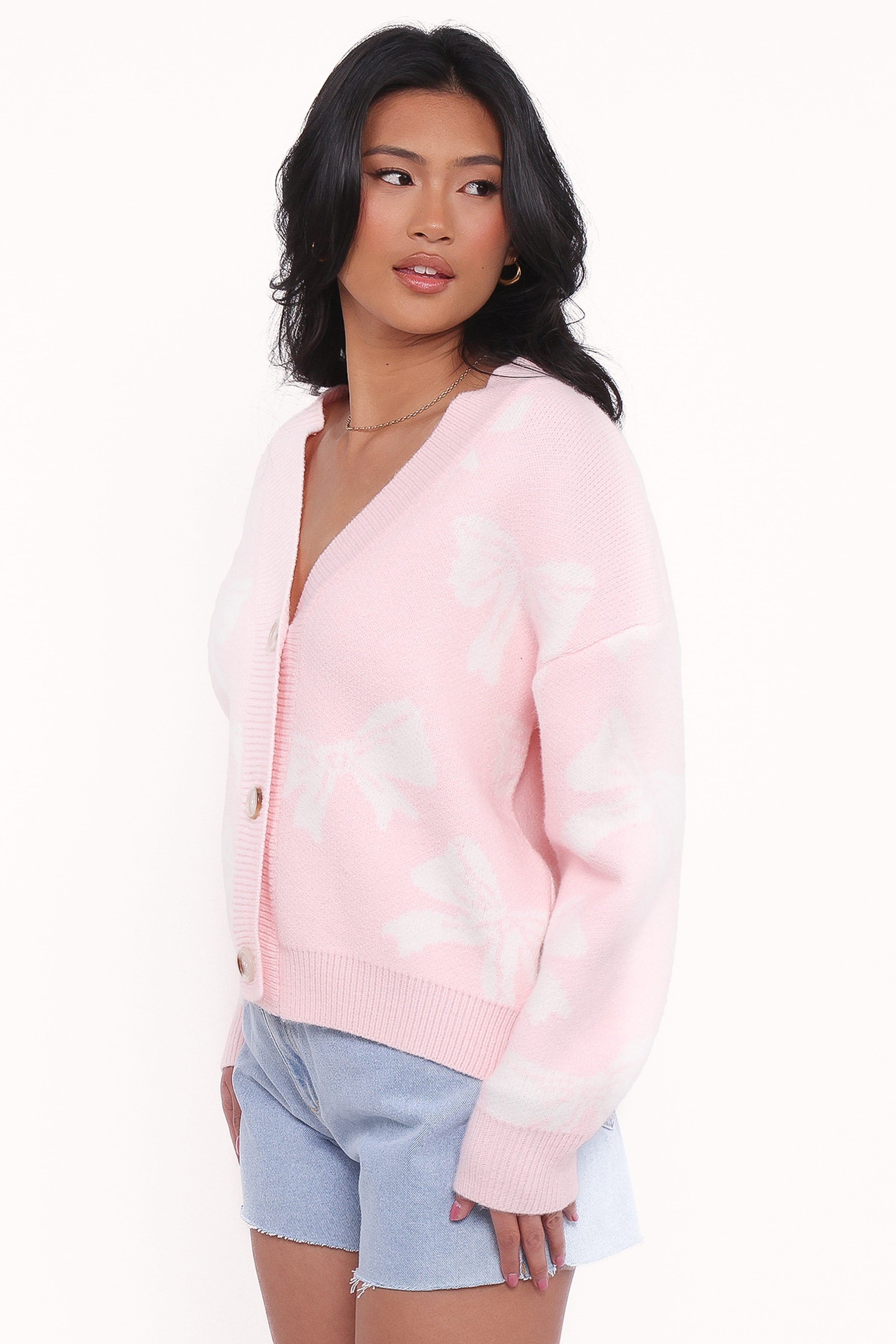 Petal and Pup USA KNITWEAR Wrenn Bow Knit Cardigan - Soft Pink (Hold for Amazon)