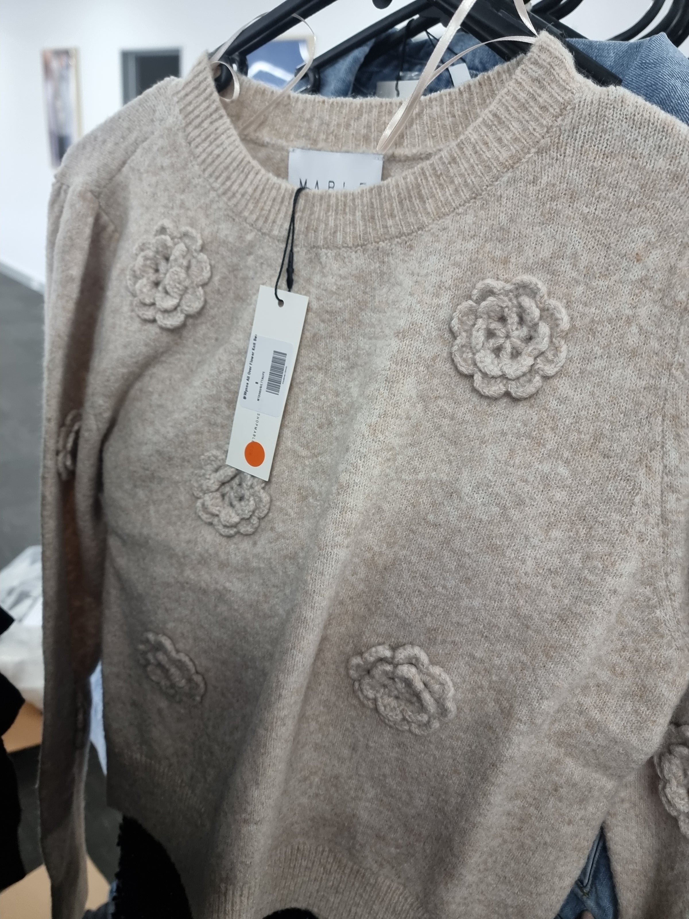 Petal and Pup USA KNITWEAR Wynne All Over Flower Knit Sweater - Light Taupe
