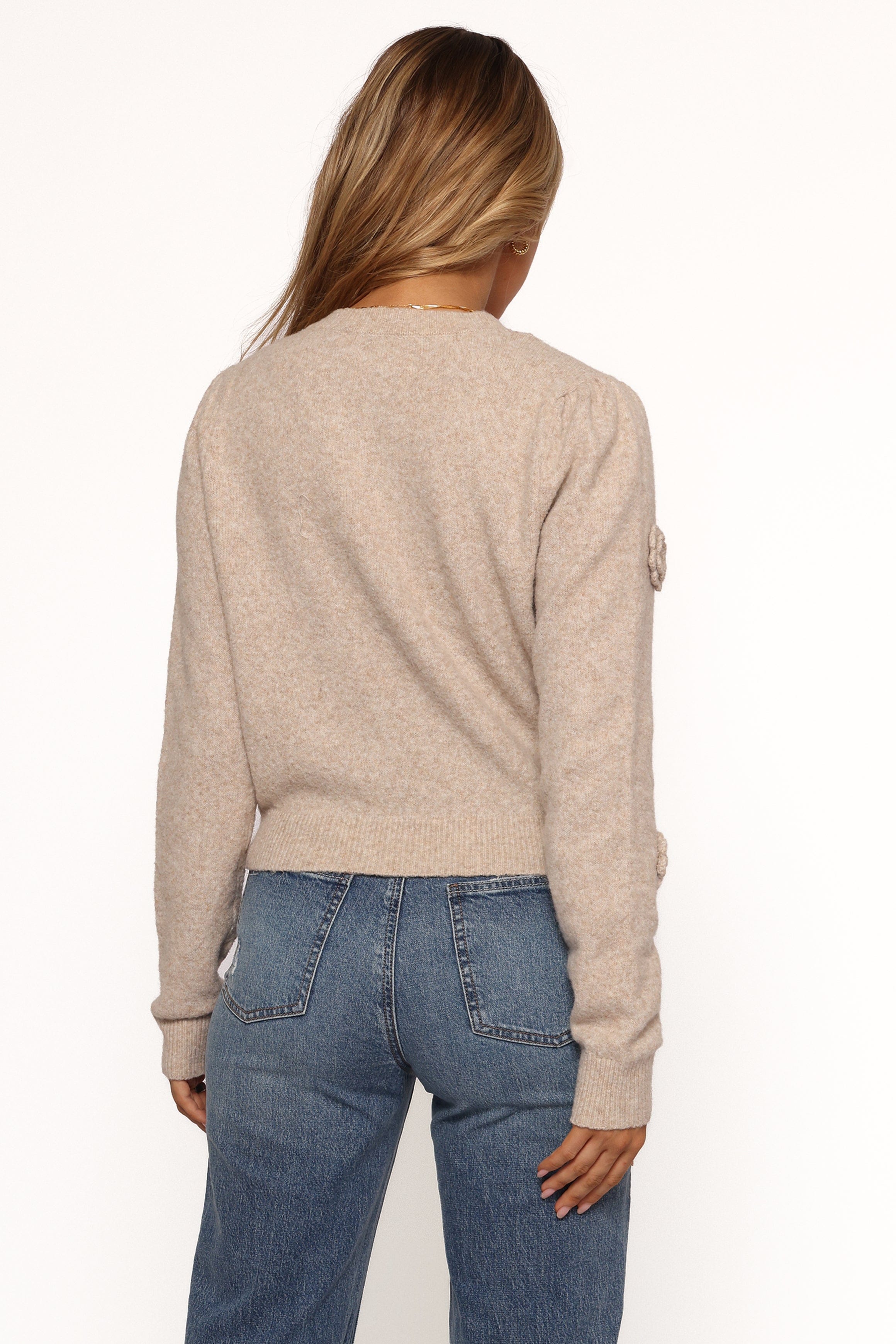 Petal and Pup USA KNITWEAR Wynne All Over Flower Knit Sweater - Light Taupe