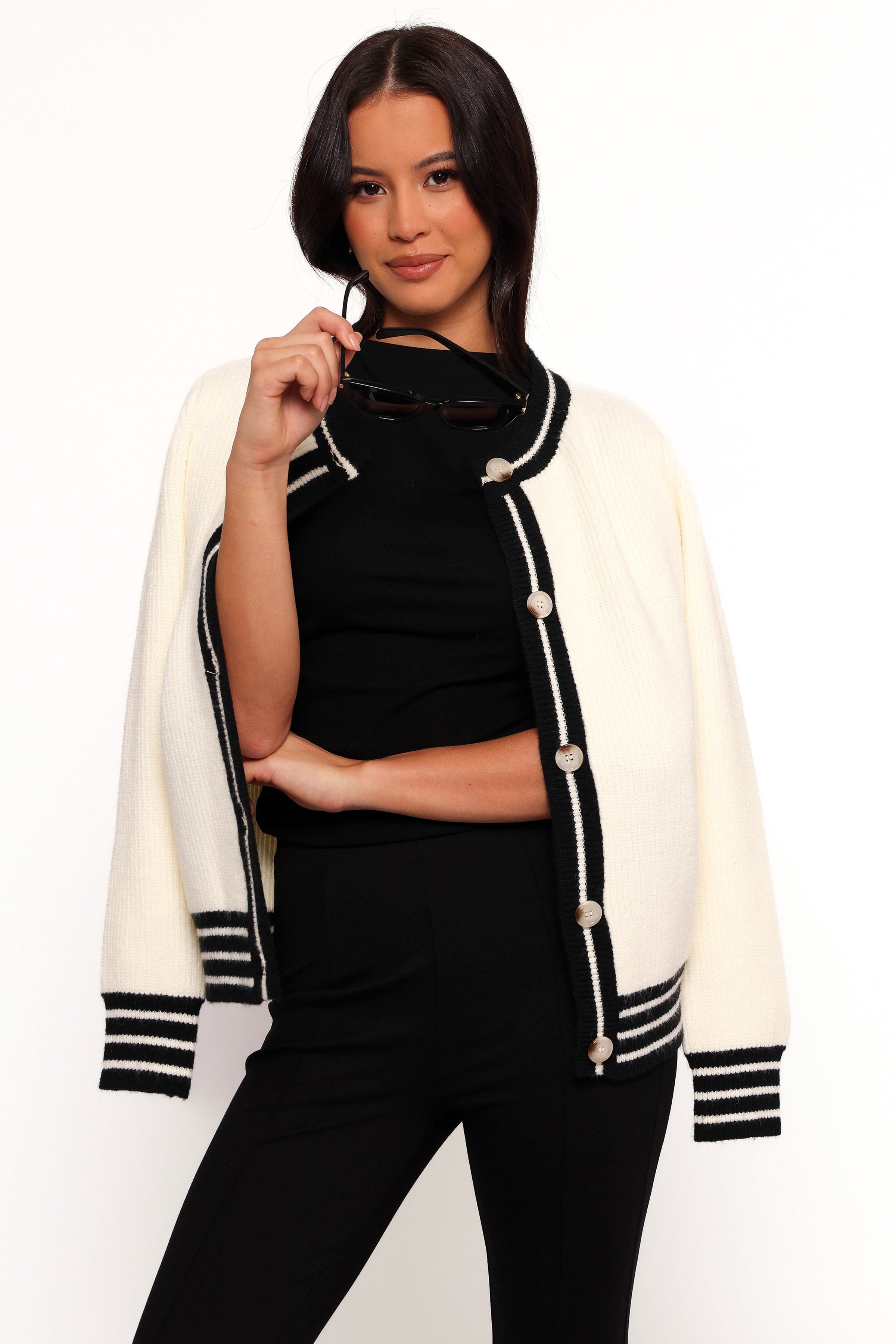 Petal and Pup USA KNITWEAR Yorkshire Contrast Hem Cardigan - Cream