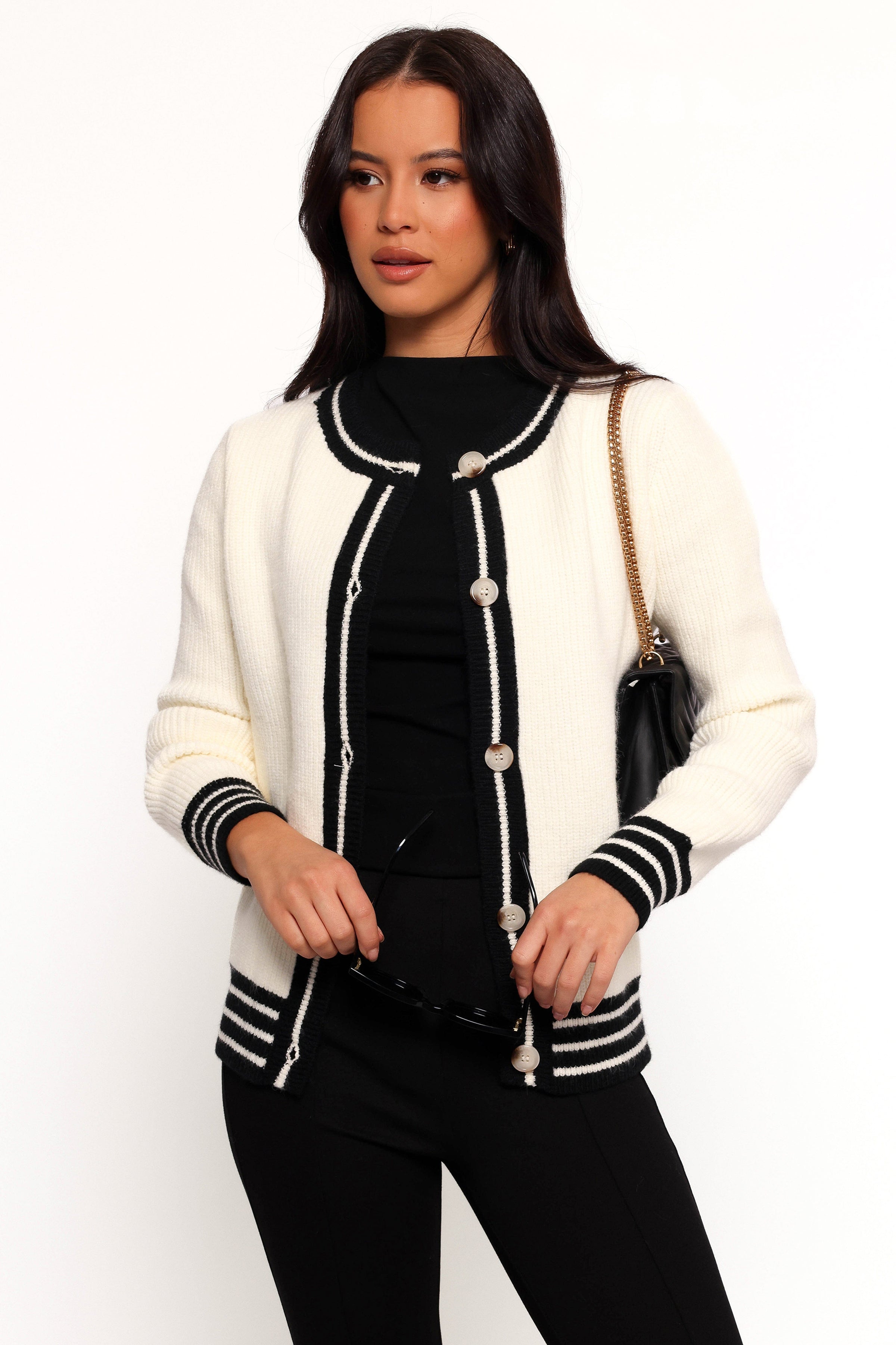 Petal and Pup USA KNITWEAR Yorkshire Contrast Hem Cardigan - Cream