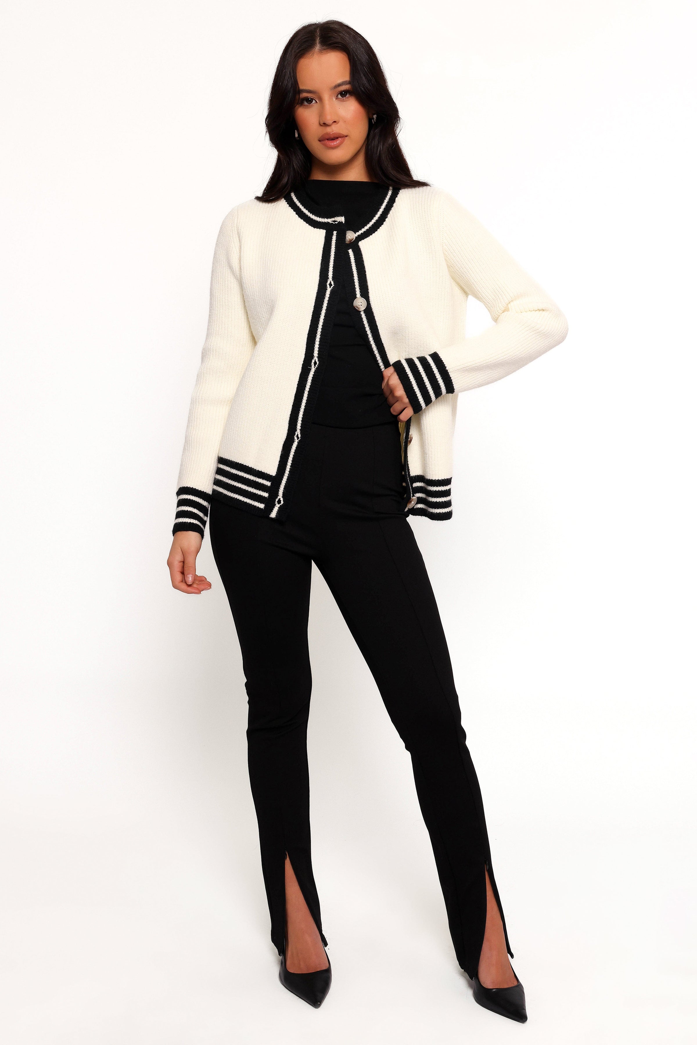 Petal and Pup USA KNITWEAR Yorkshire Contrast Hem Cardigan - Cream