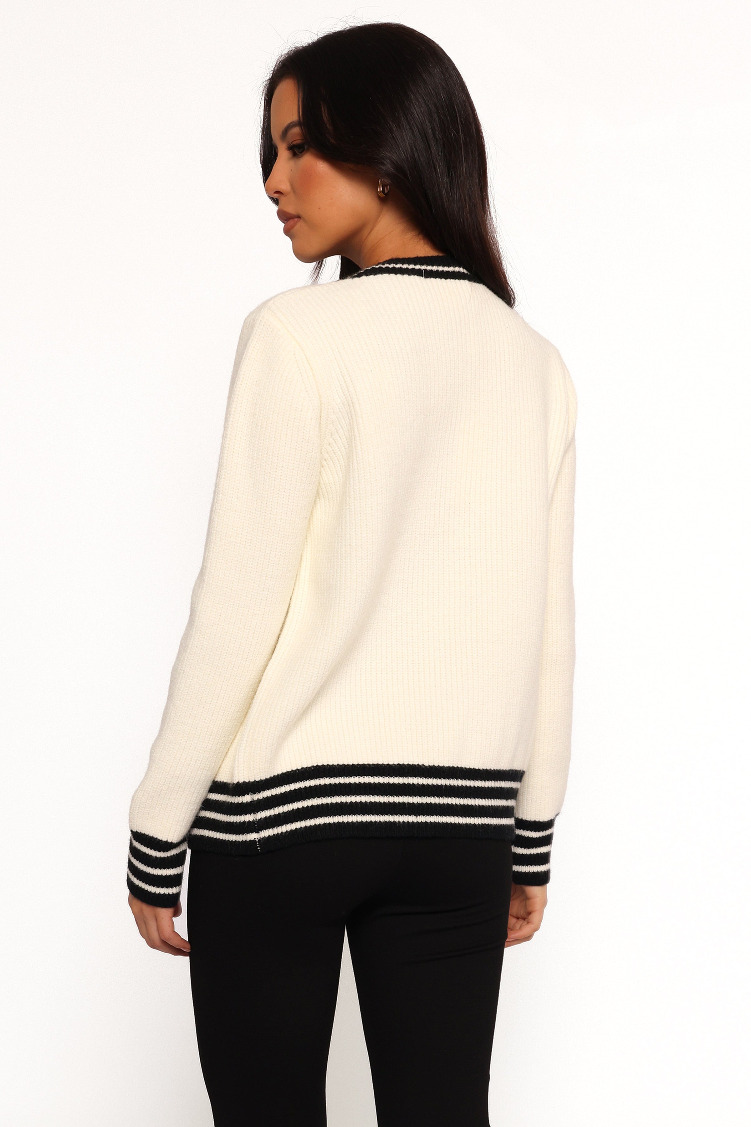 Petal and Pup USA KNITWEAR Yorkshire Contrast Hem Cardigan - Cream