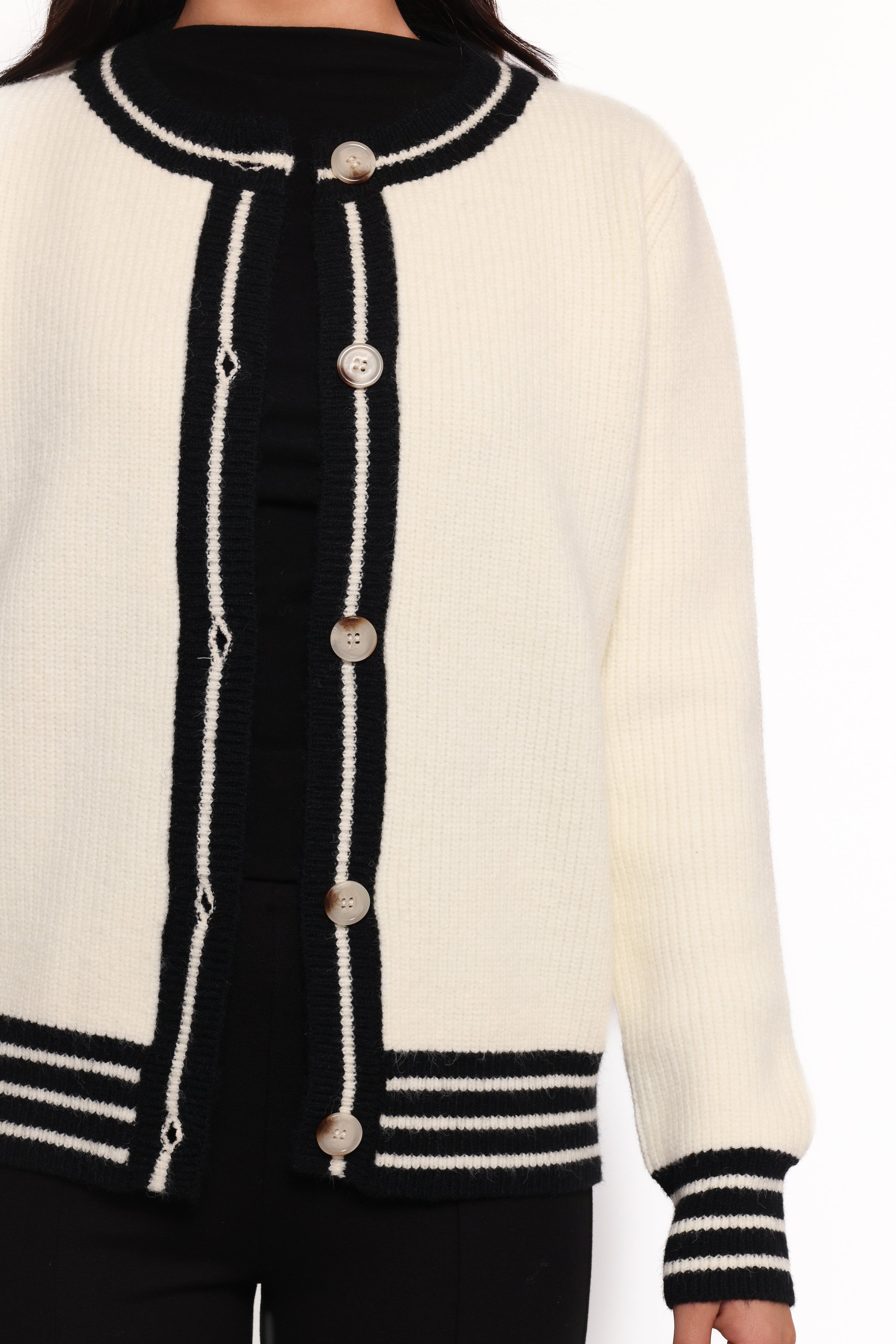 Petal and Pup USA KNITWEAR Yorkshire Contrast Hem Cardigan - Cream