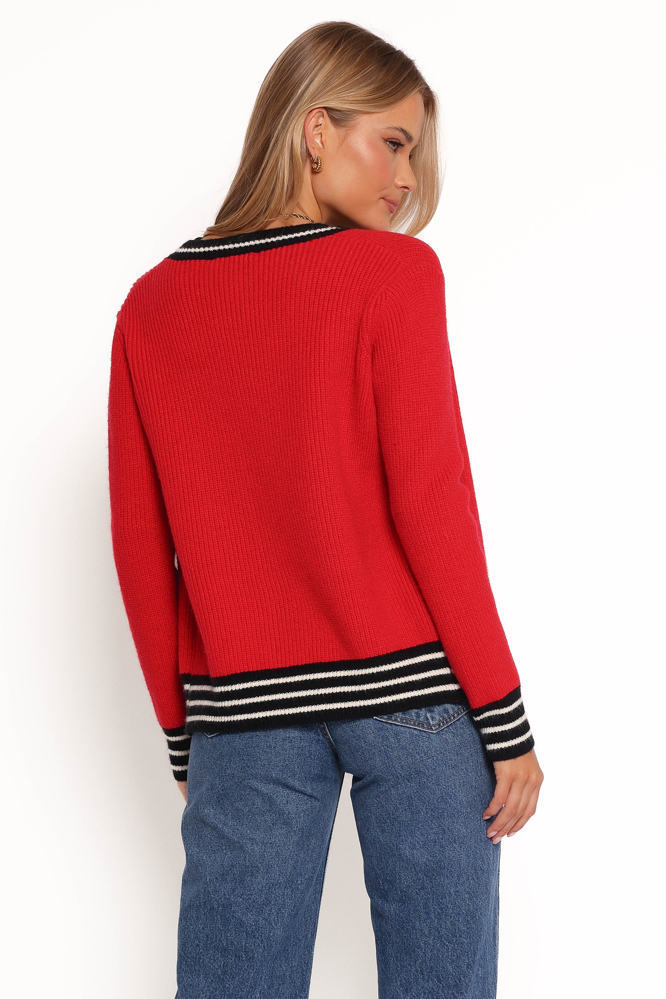 Petal and Pup USA KNITWEAR Yorkshire Contrast Hem Cardigan - Red