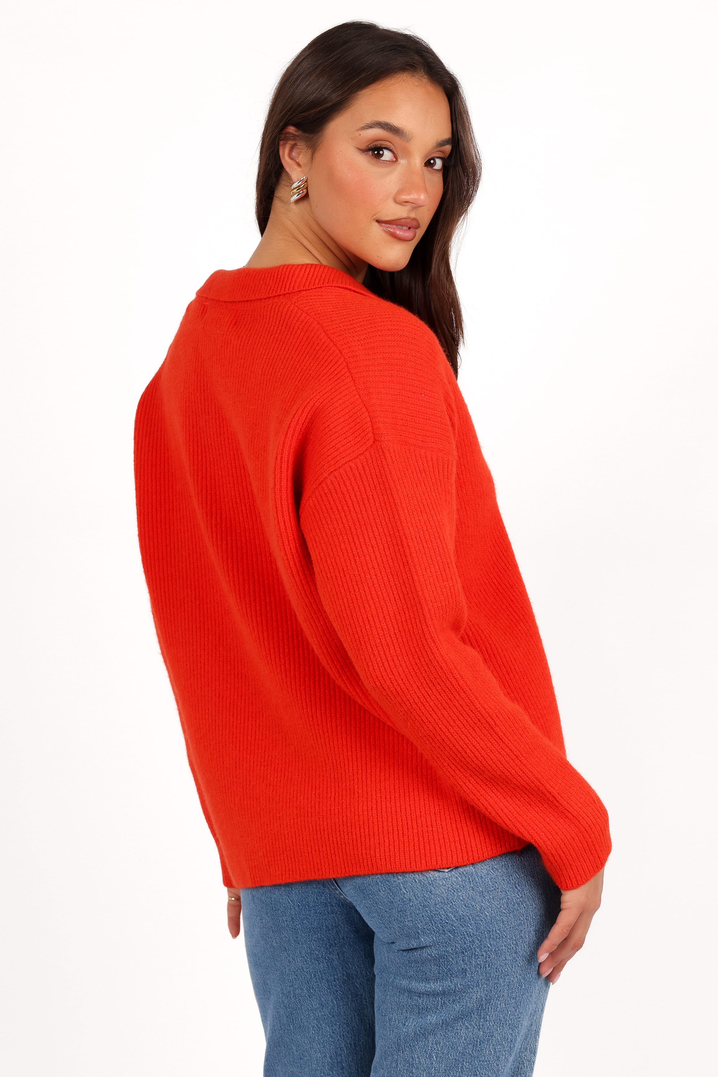Petal and Pup USA KNITWEAR Zala Vneck Collar Knit Sweater - Red
