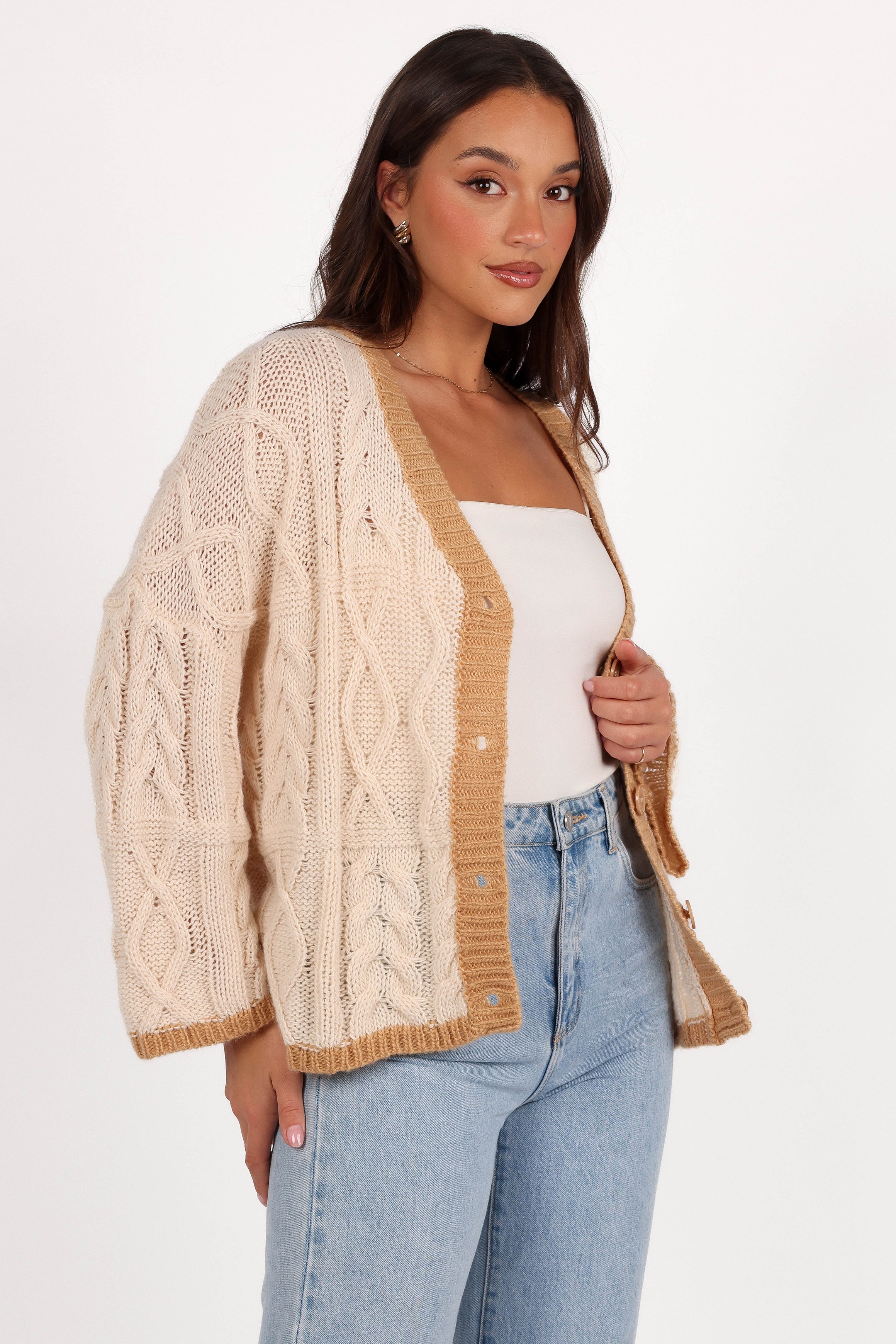Petal and Pup USA KNITWEAR Zina Contrast Cardigan - Tan