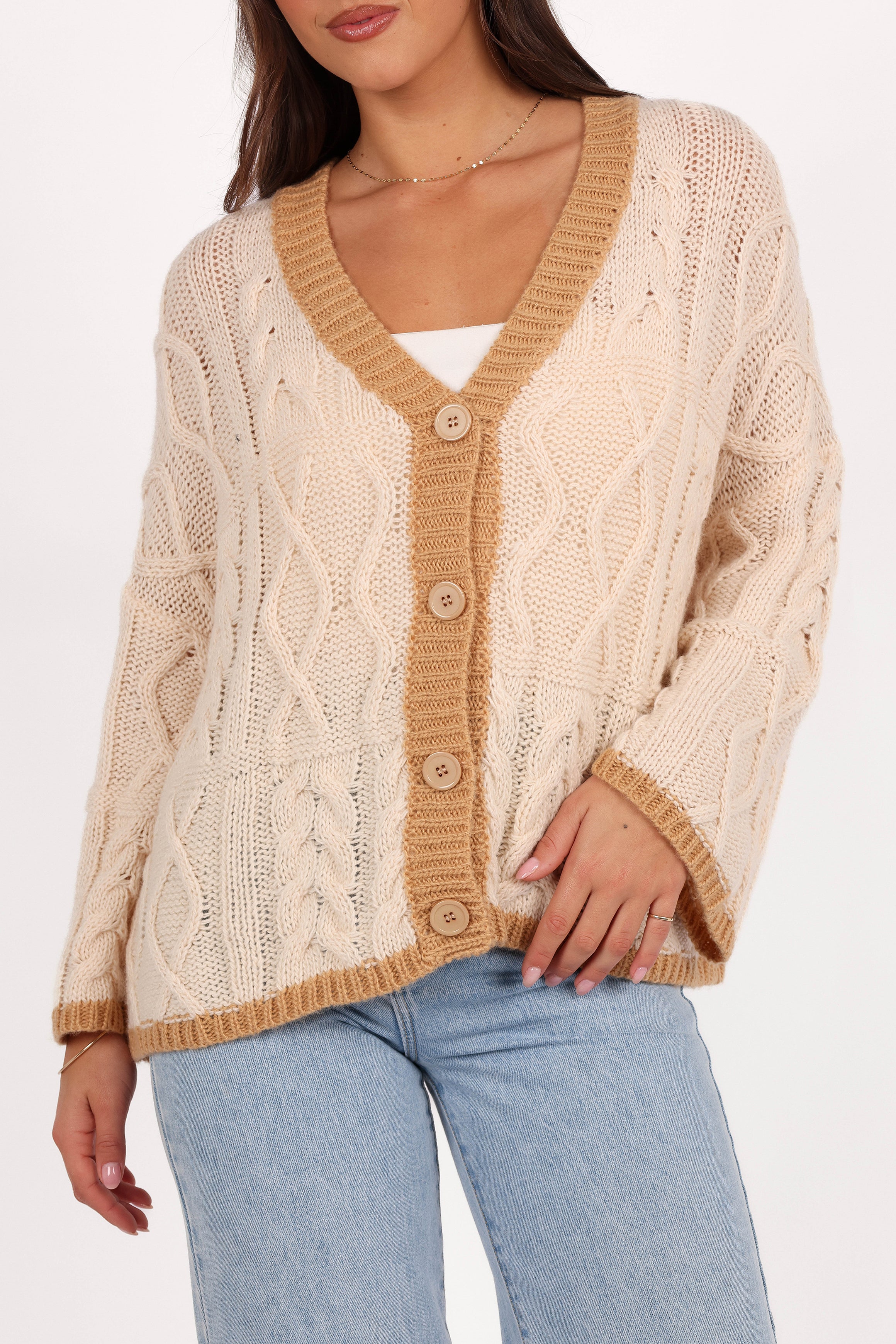 Petal and Pup USA KNITWEAR Zina Contrast Cardigan - Tan