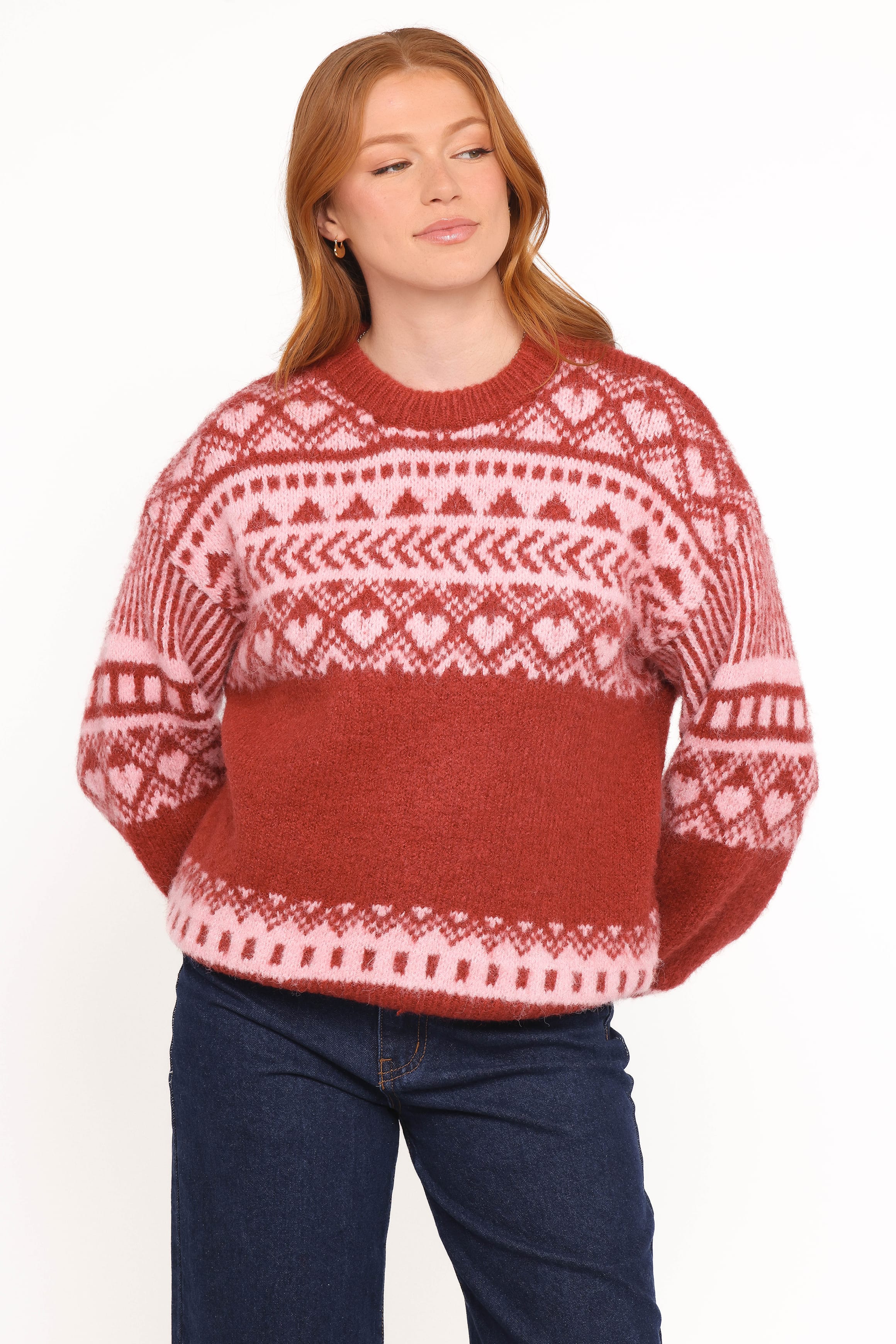 Petal and Pup USA KNITWEAR Zinnia Fairisle Knit Sweater - Red