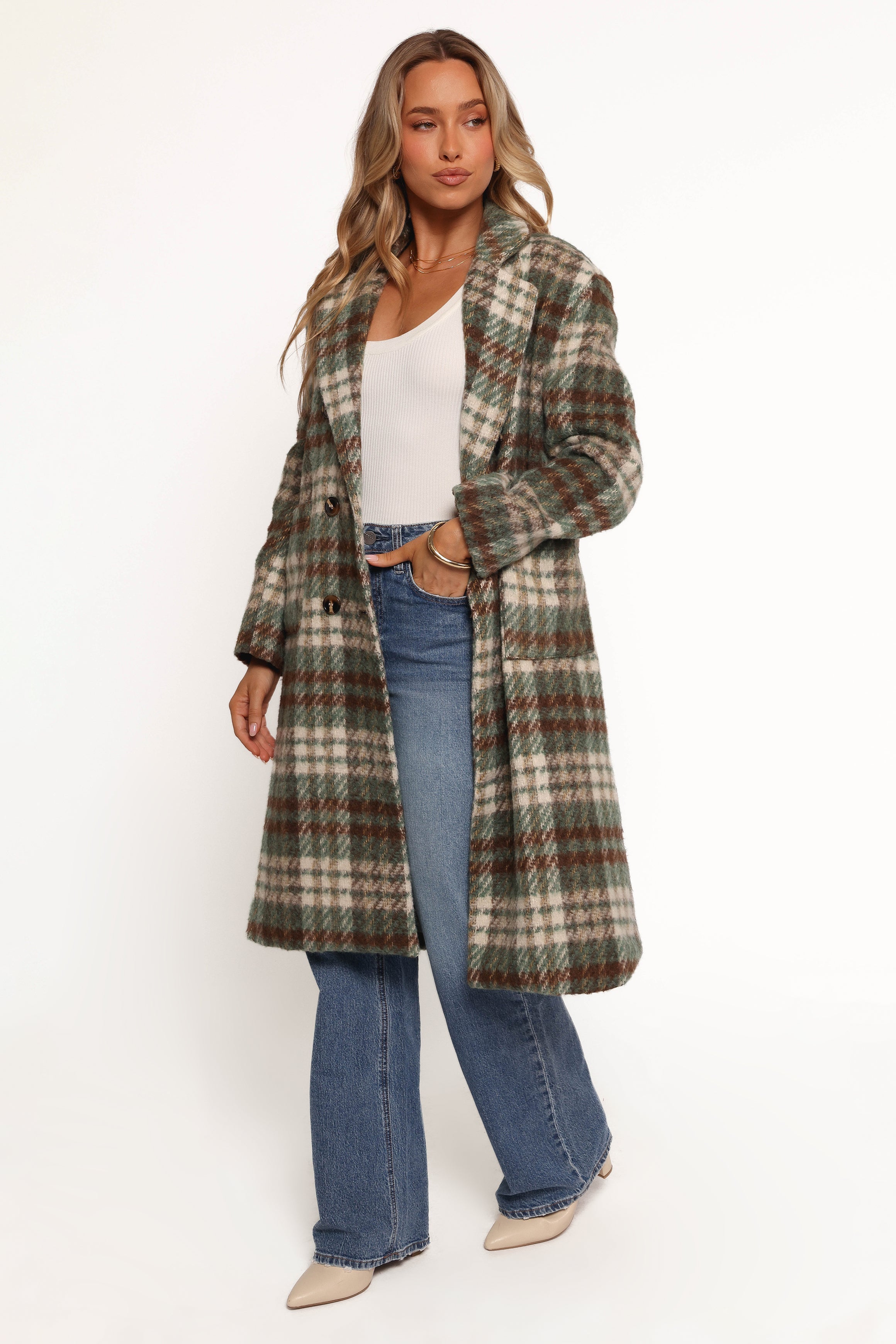 Petal and Pup USA OUTERWEAR Anika Plaid Long Coat - Green/Brown (Hold for Rack)
