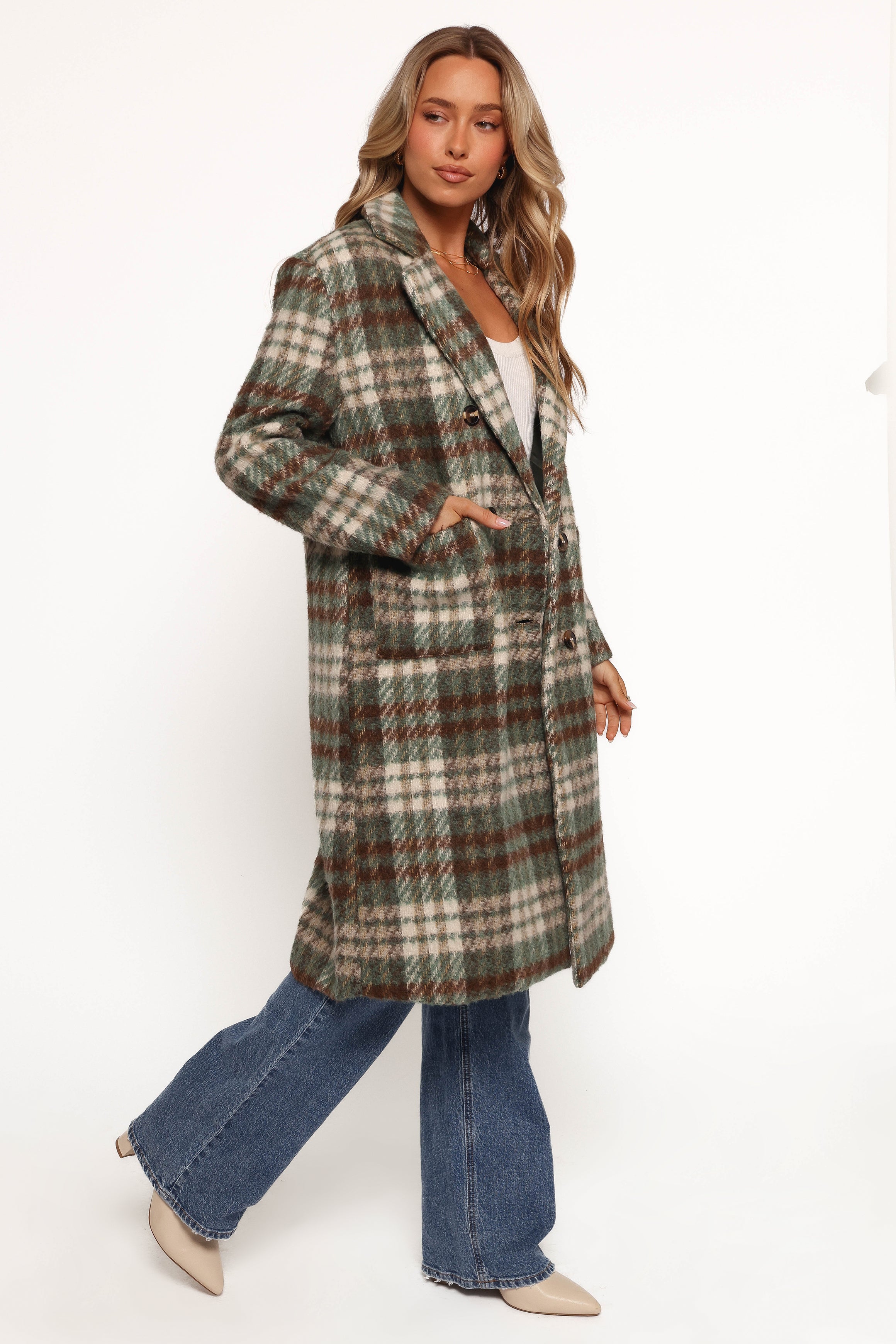 Petal and Pup USA OUTERWEAR Anika Plaid Long Coat - Green/Brown (Hold for Rack)