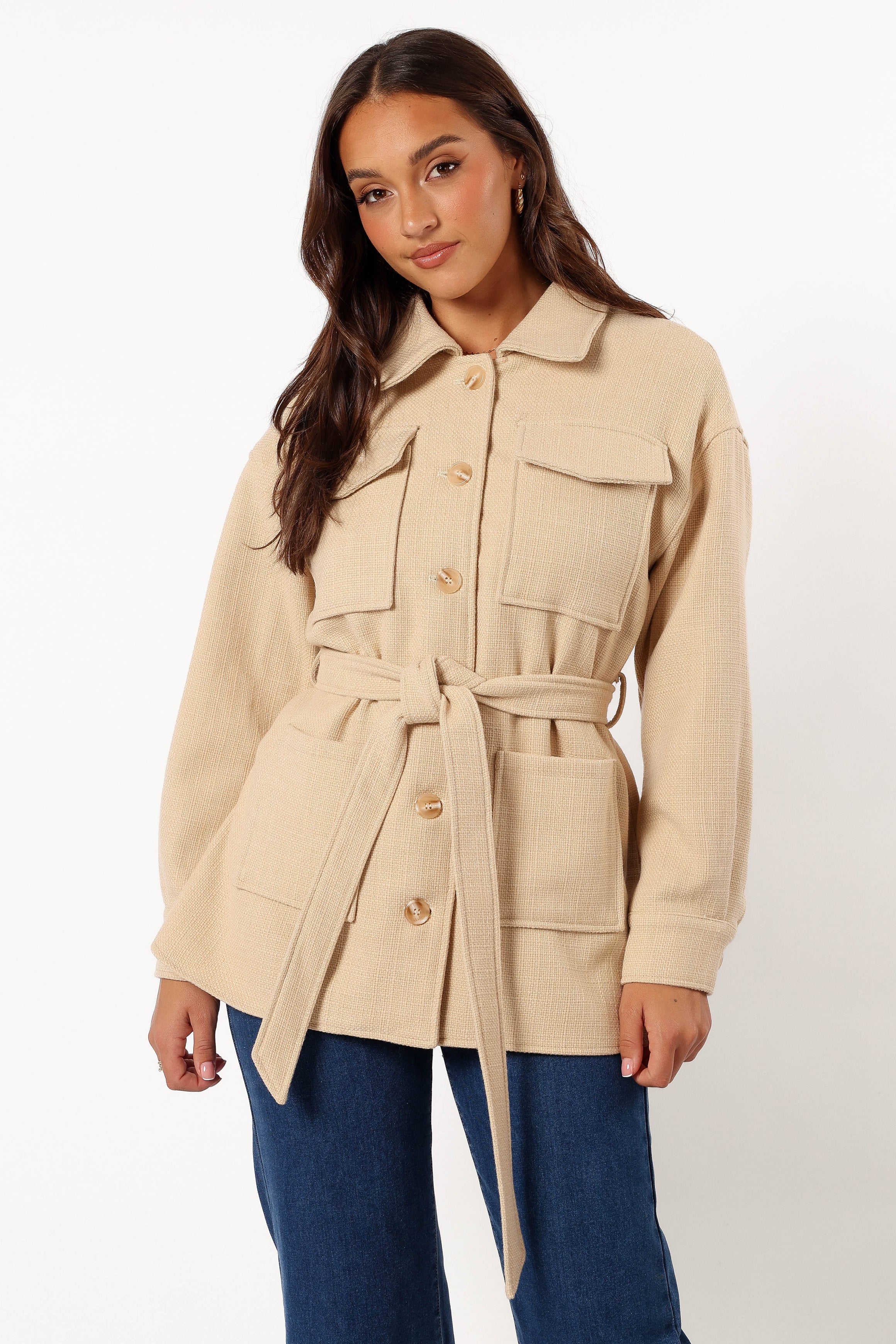 Petal and Pup USA OUTERWEAR Arlow Tie Front Shacket - Cream