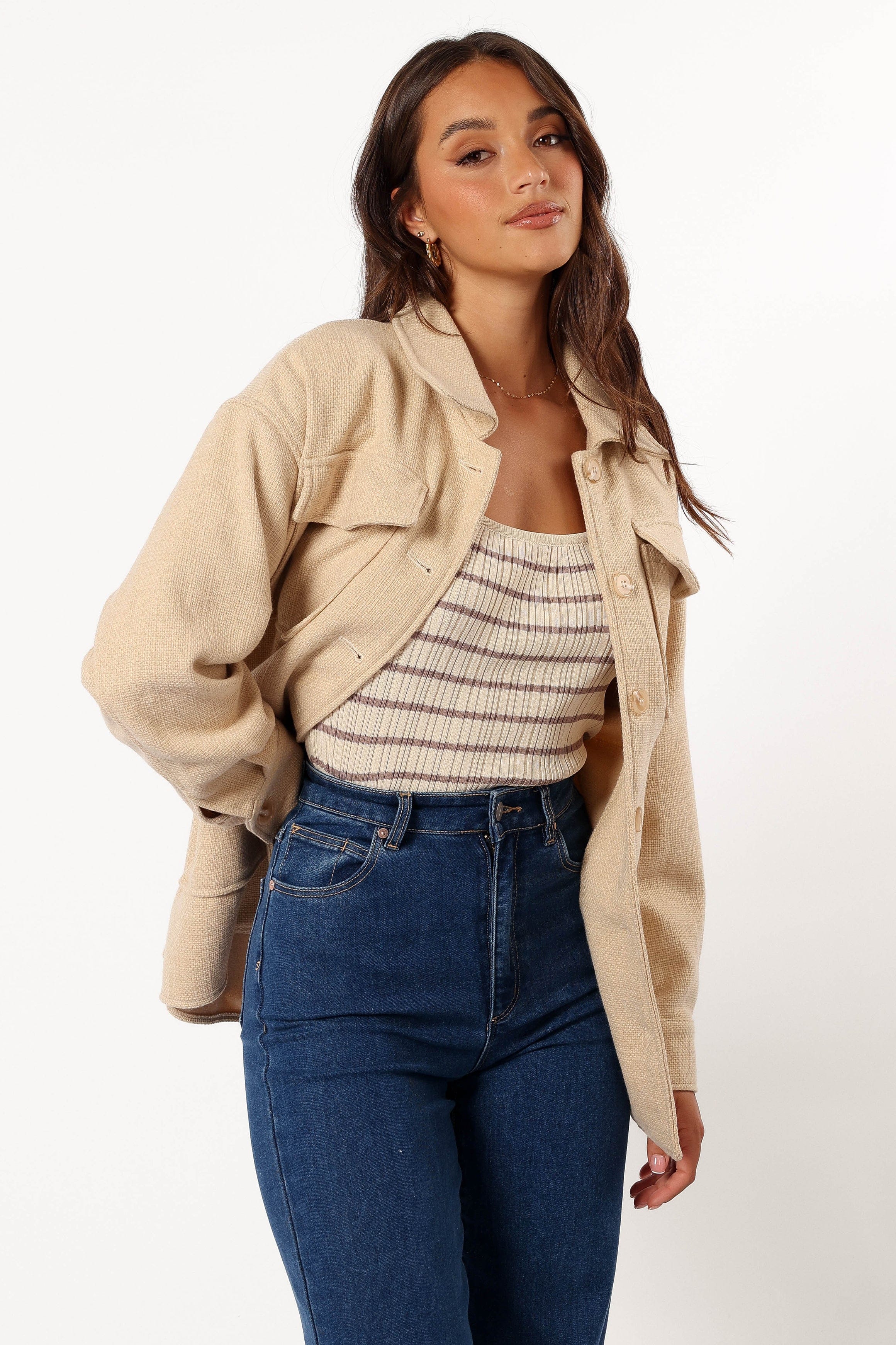 Petal and Pup USA OUTERWEAR Arlow Tie Front Shacket - Cream