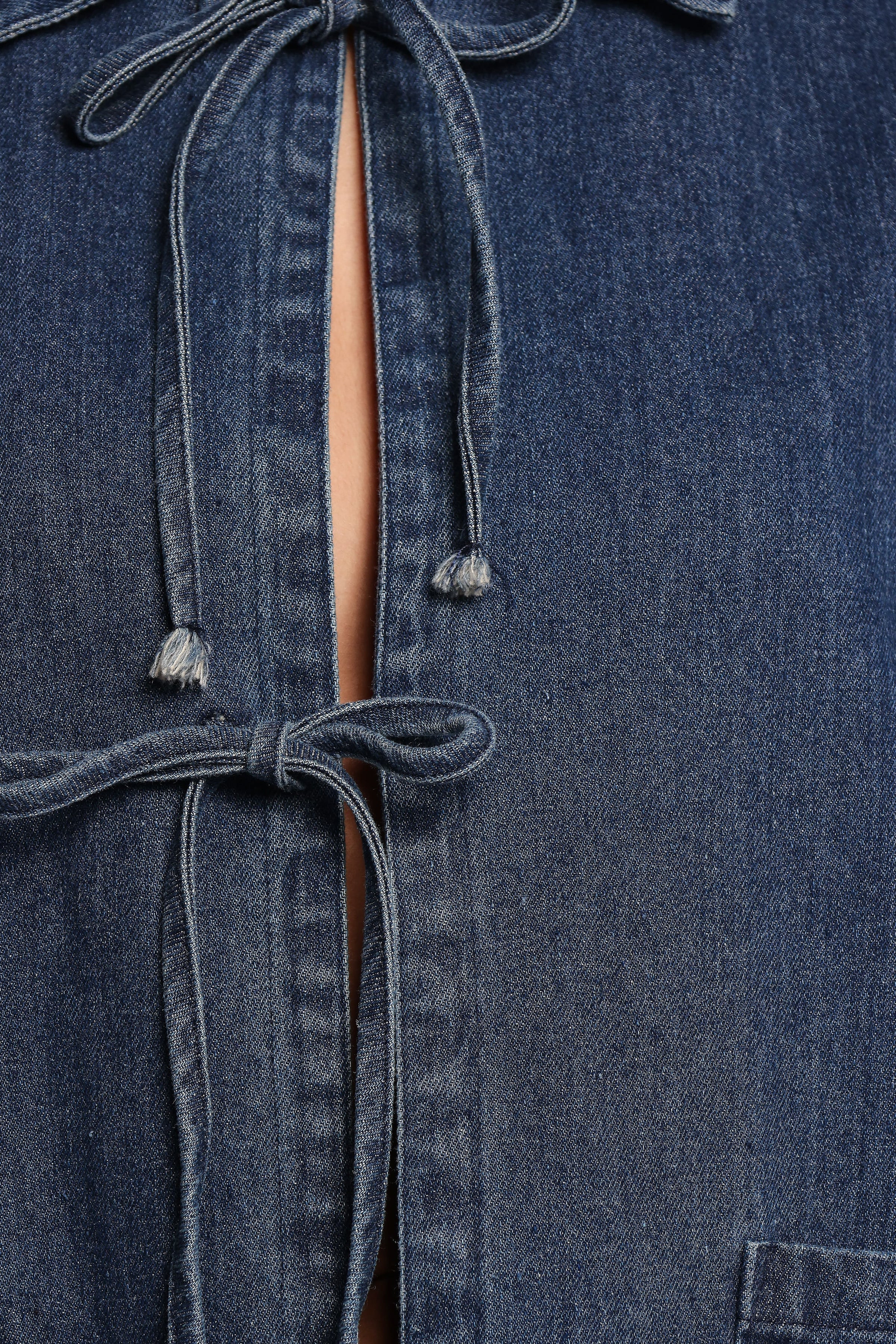 Petal and Pup USA OUTERWEAR Avon Bow Front Denim Shacket - Denim