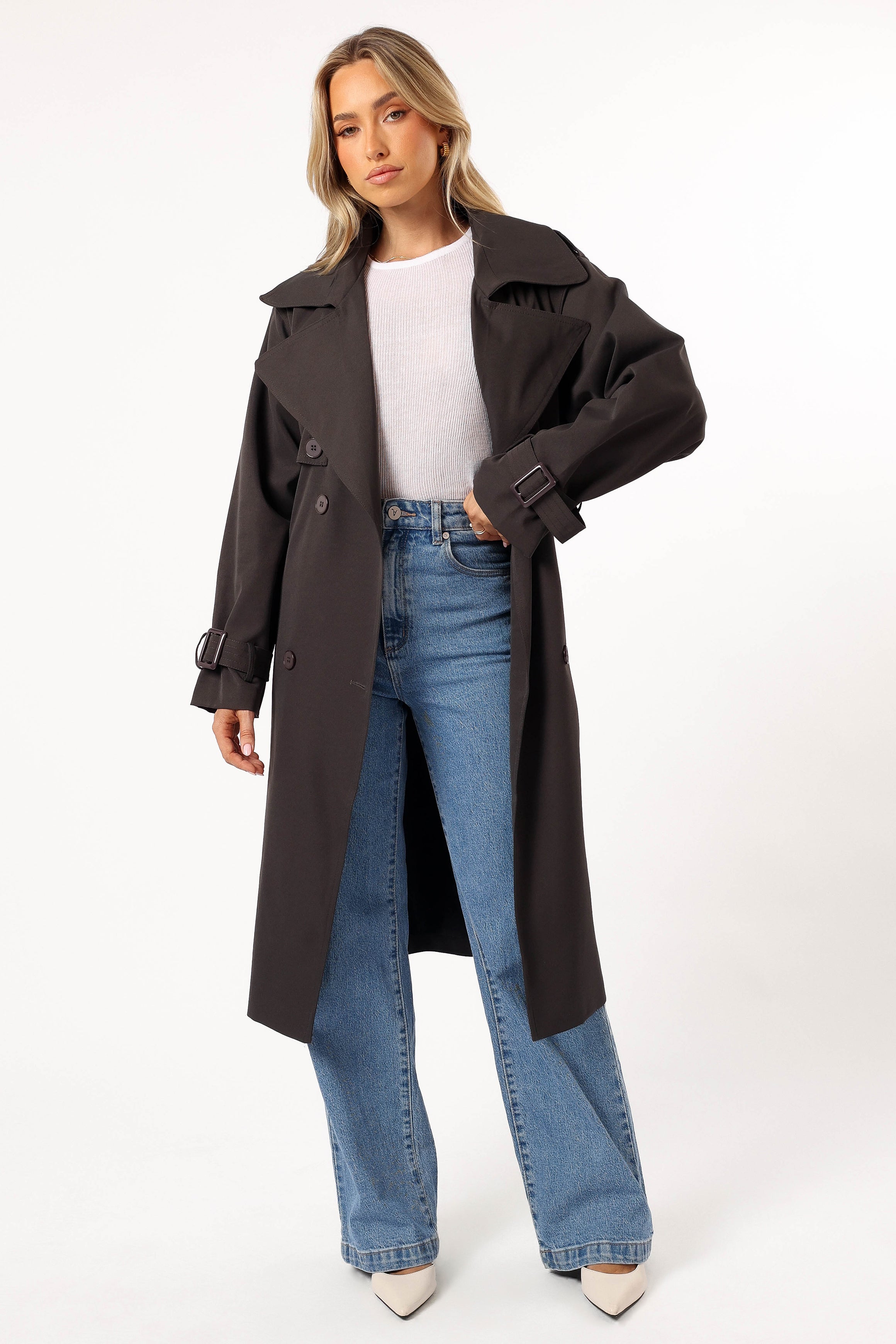 Petal and Pup USA OUTERWEAR Billy Button Front Trench Coat - Charcoal