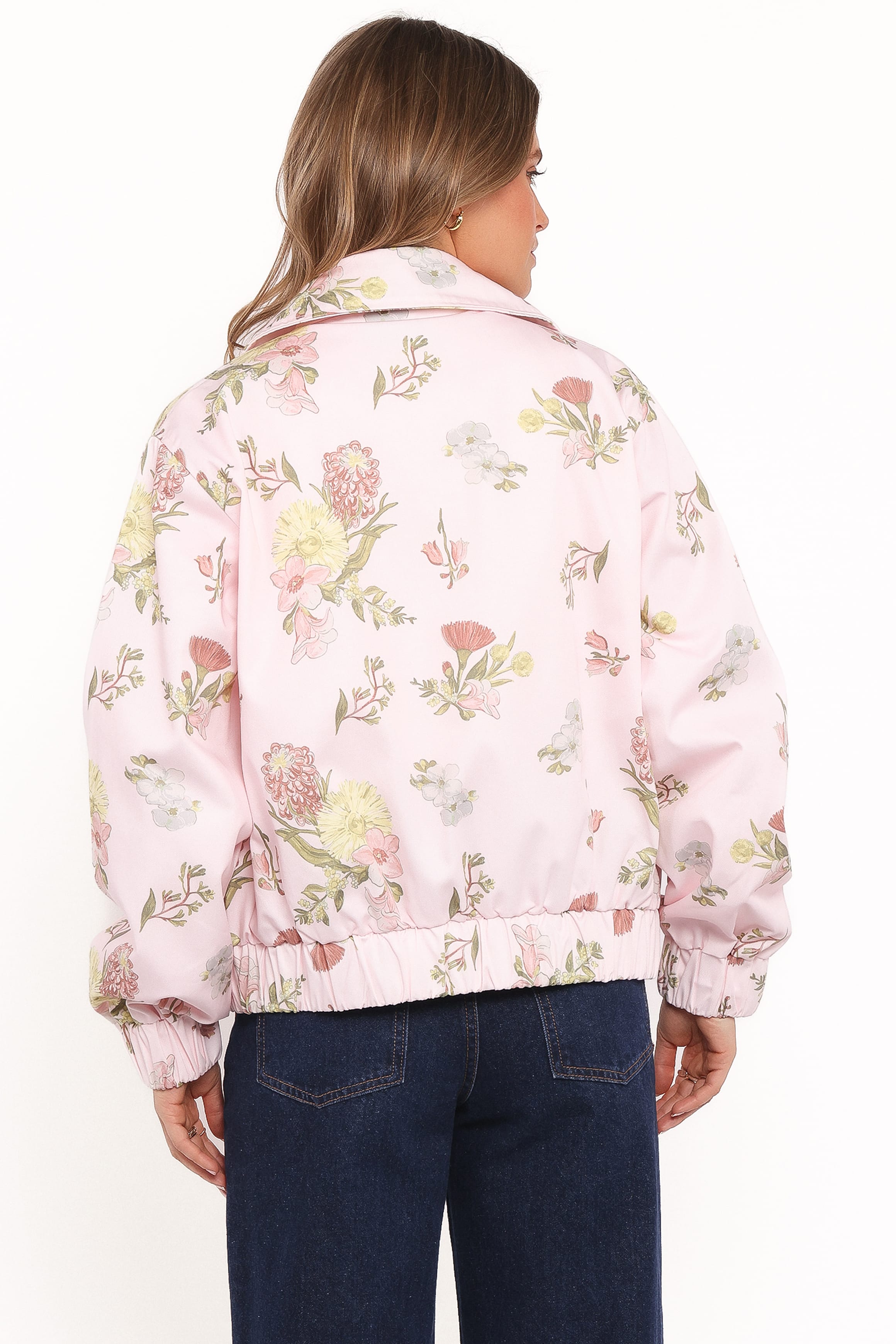 Petal and Pup USA OUTERWEAR Calvin Floral Twill Zip Jacket - Pale Pink Floral