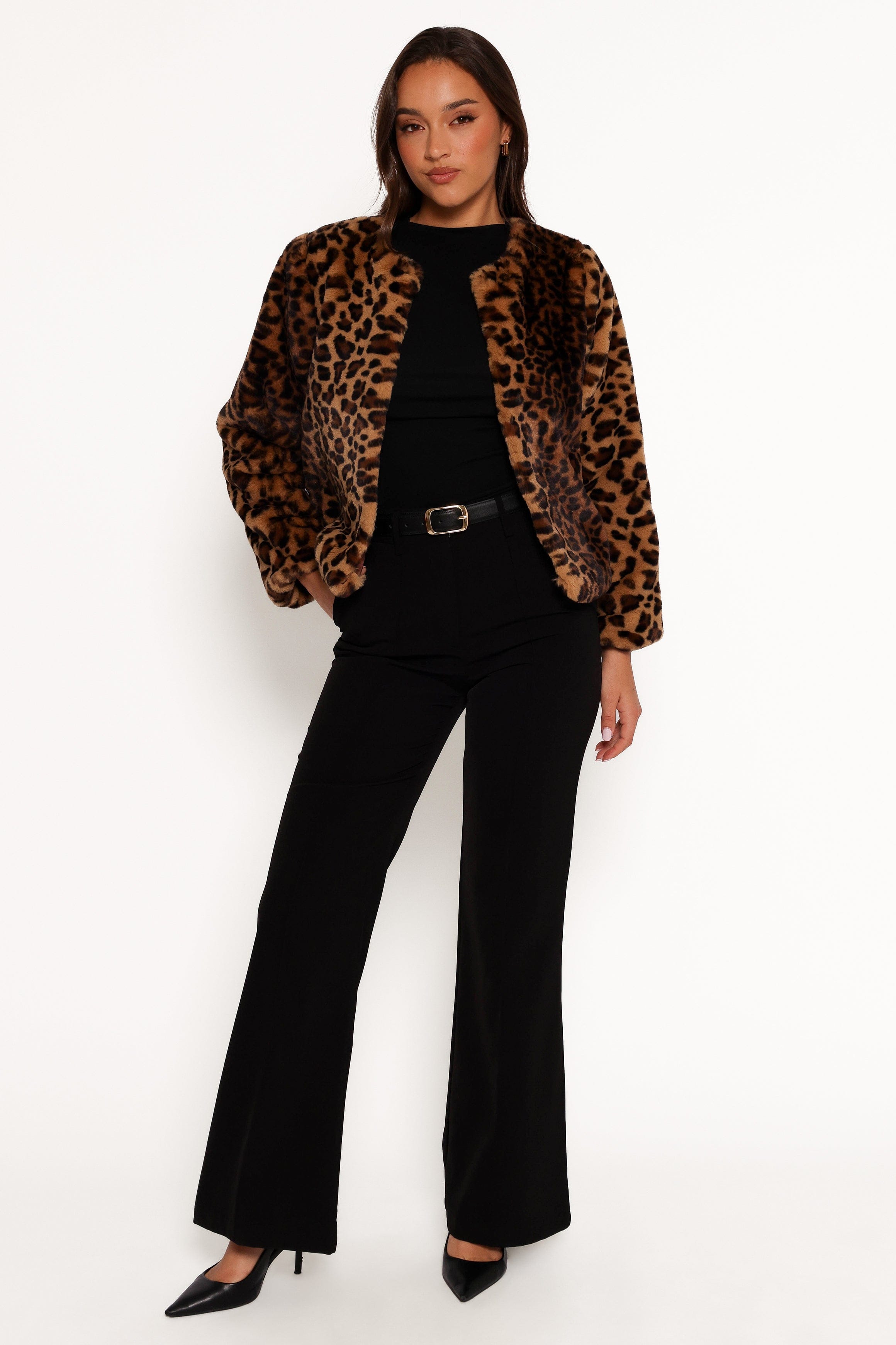 Petal and Pup USA OUTERWEAR Cassia Faux Fur Leopard Crop Jacket - Leopard