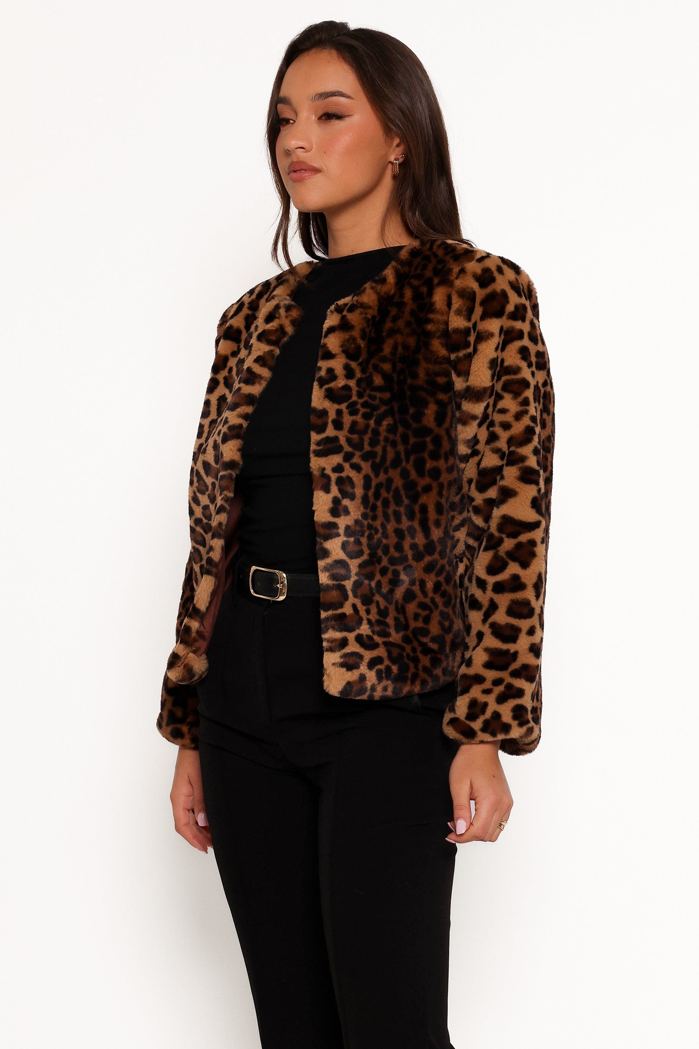 Petal and Pup USA OUTERWEAR Cassia Faux Fur Leopard Crop Jacket - Leopard
