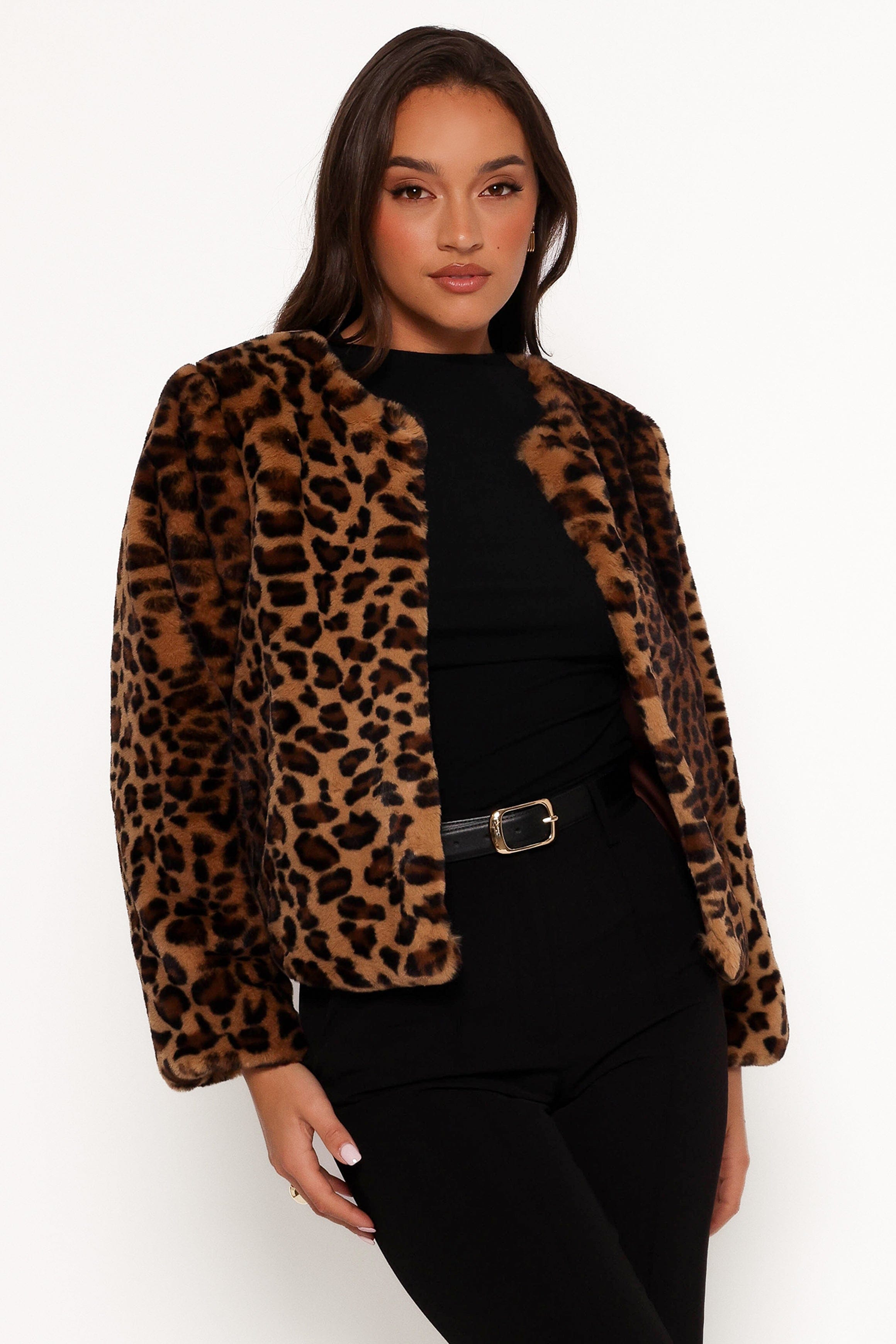 Petal and Pup USA OUTERWEAR Cassia Faux Fur Leopard Crop Jacket - Leopard