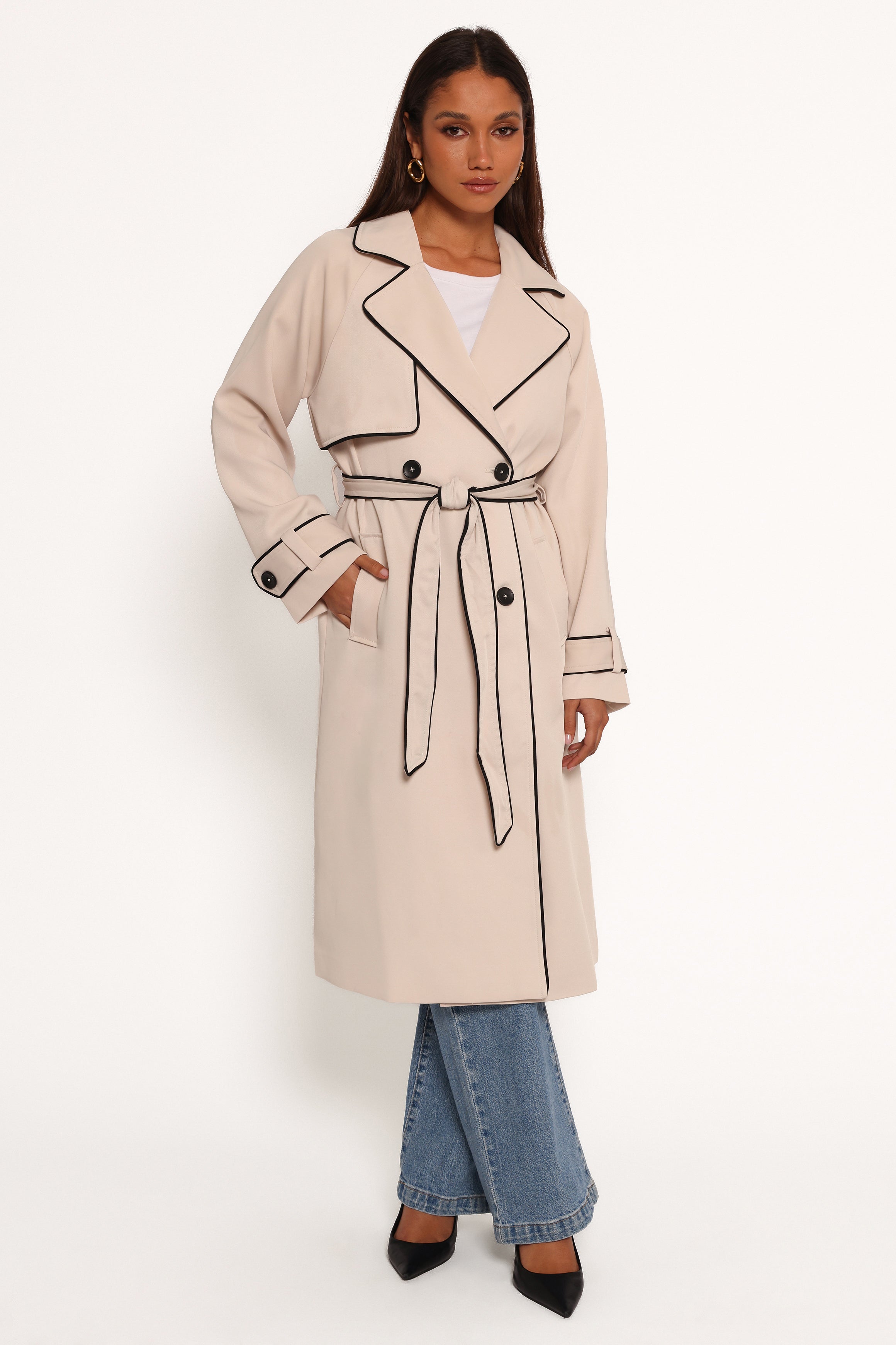 Petal and Pup USA OUTERWEAR Cayenne Contrast Binding Trench Coat - Beige