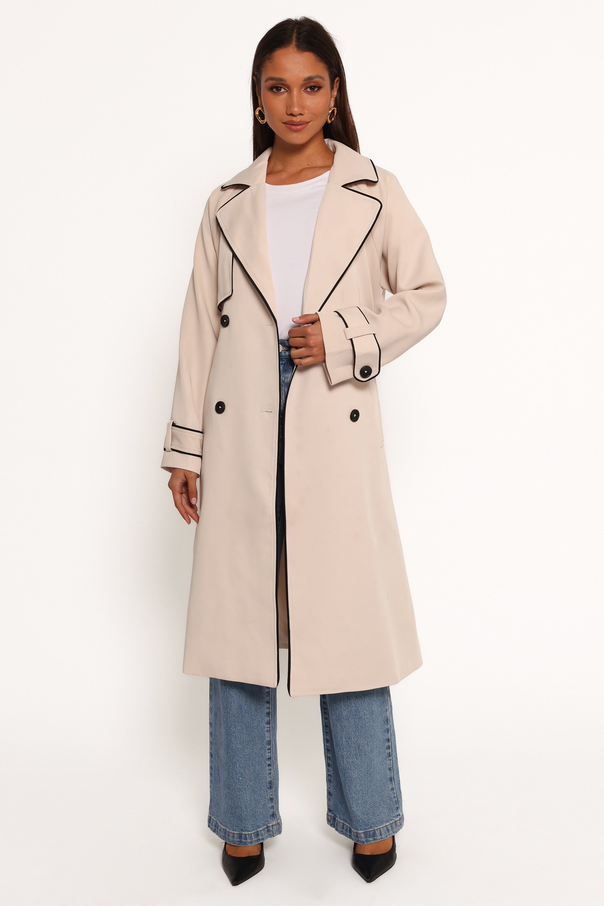 Petal and Pup USA OUTERWEAR Cayenne Contrast Binding Trench Coat - Beige