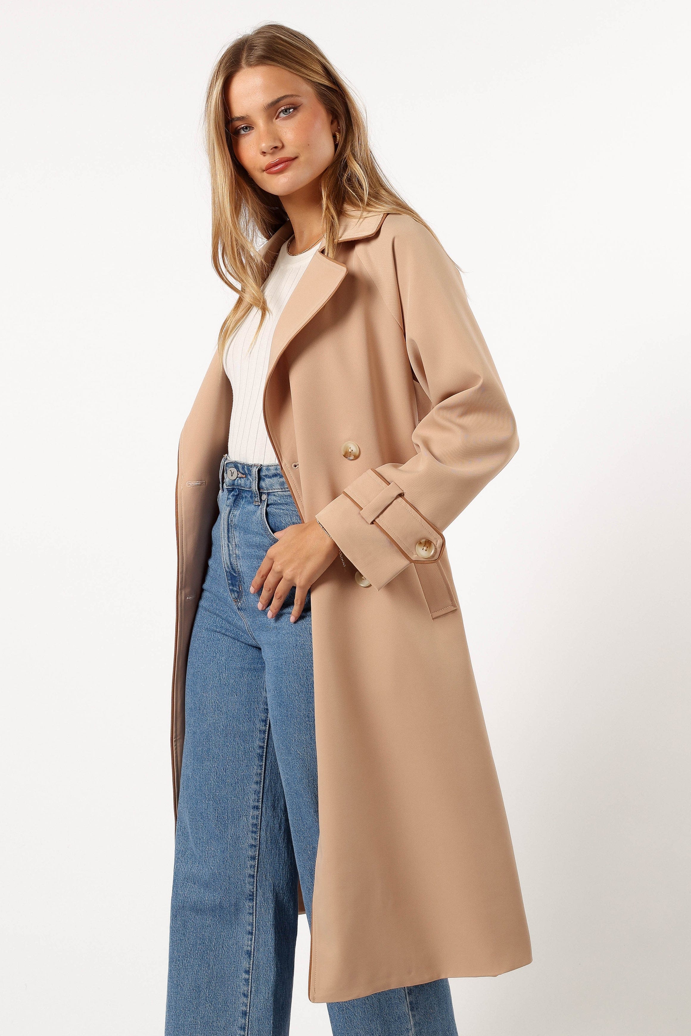 Petal and Pup USA OUTERWEAR Cayenne Contrast Binding Trench Coat - Camel