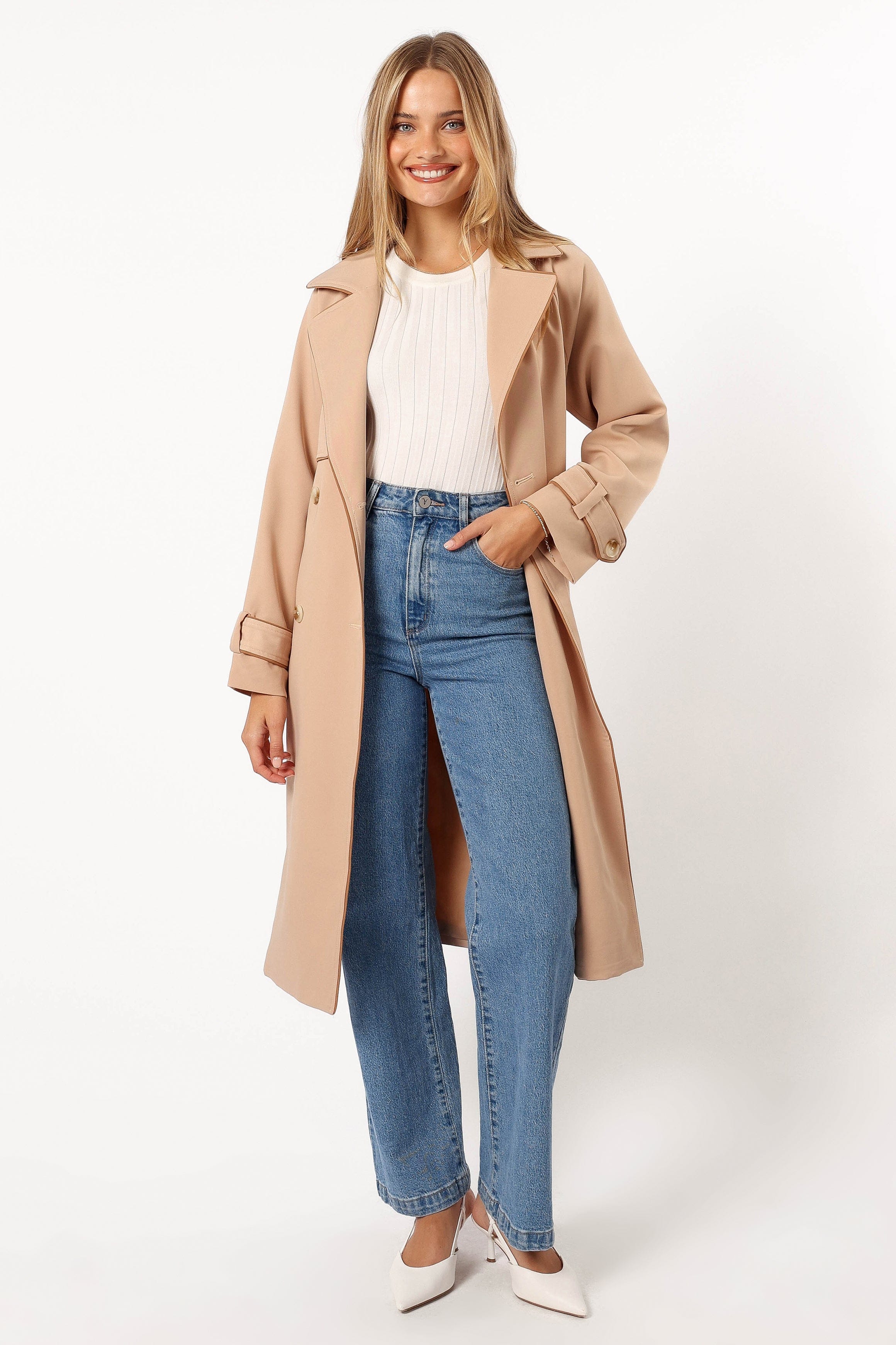 Petal and Pup USA OUTERWEAR Cayenne Contrast Binding Trench Coat - Camel