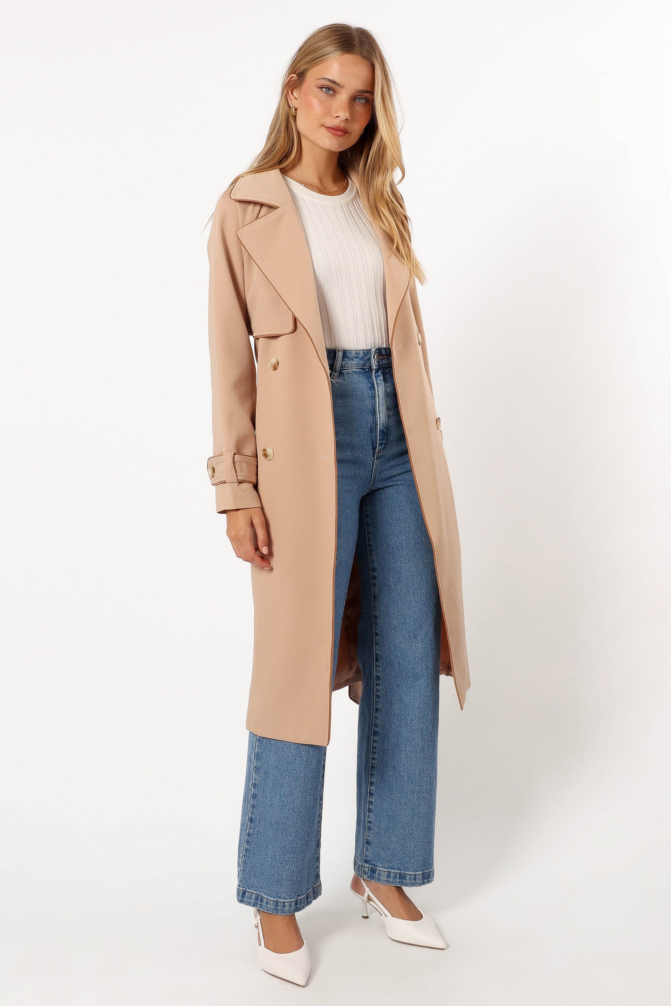 Petal and Pup USA OUTERWEAR Cayenne Contrast Binding Trench Coat - Camel