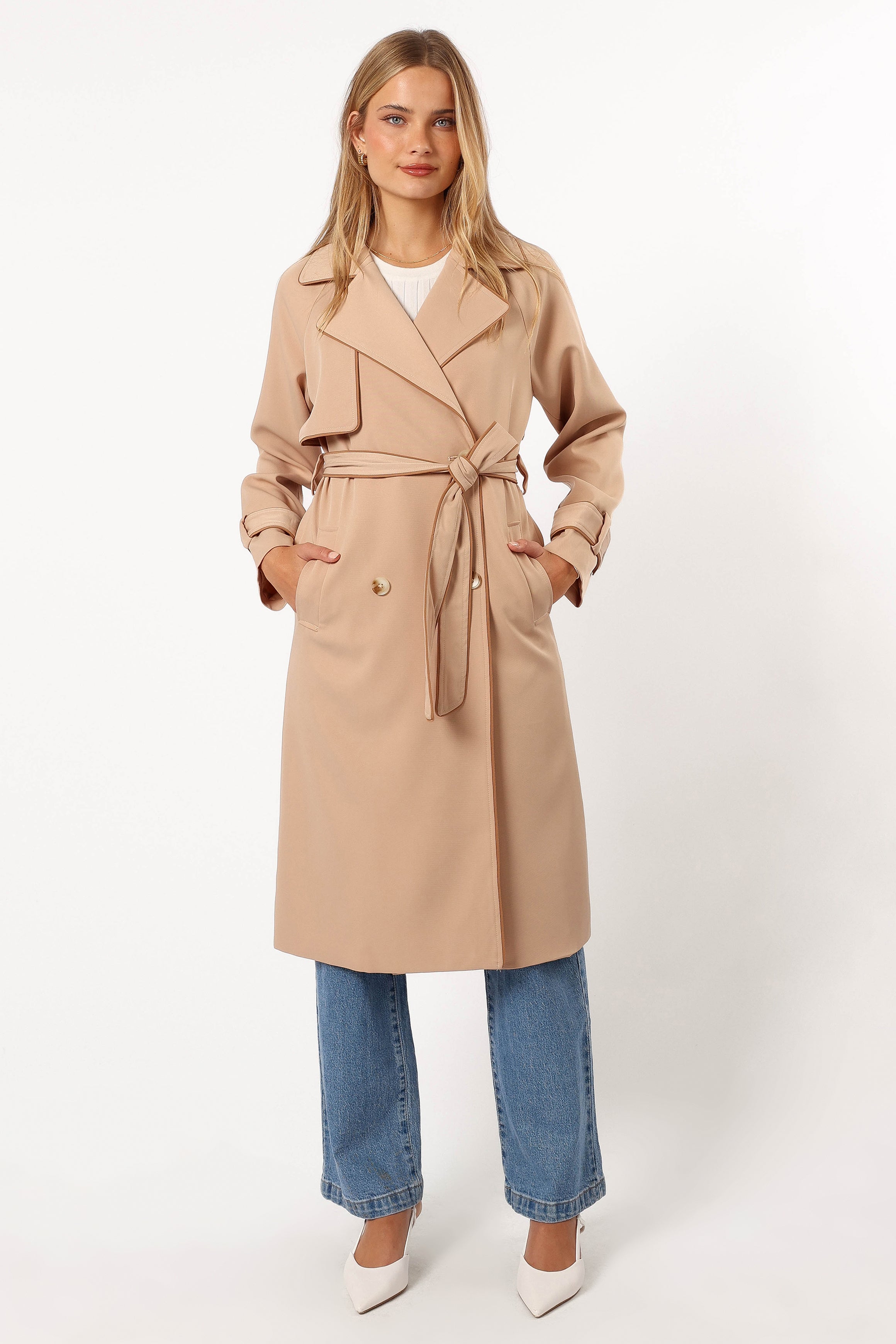 Petal and Pup USA OUTERWEAR Cayenne Contrast Binding Trench Coat - Camel