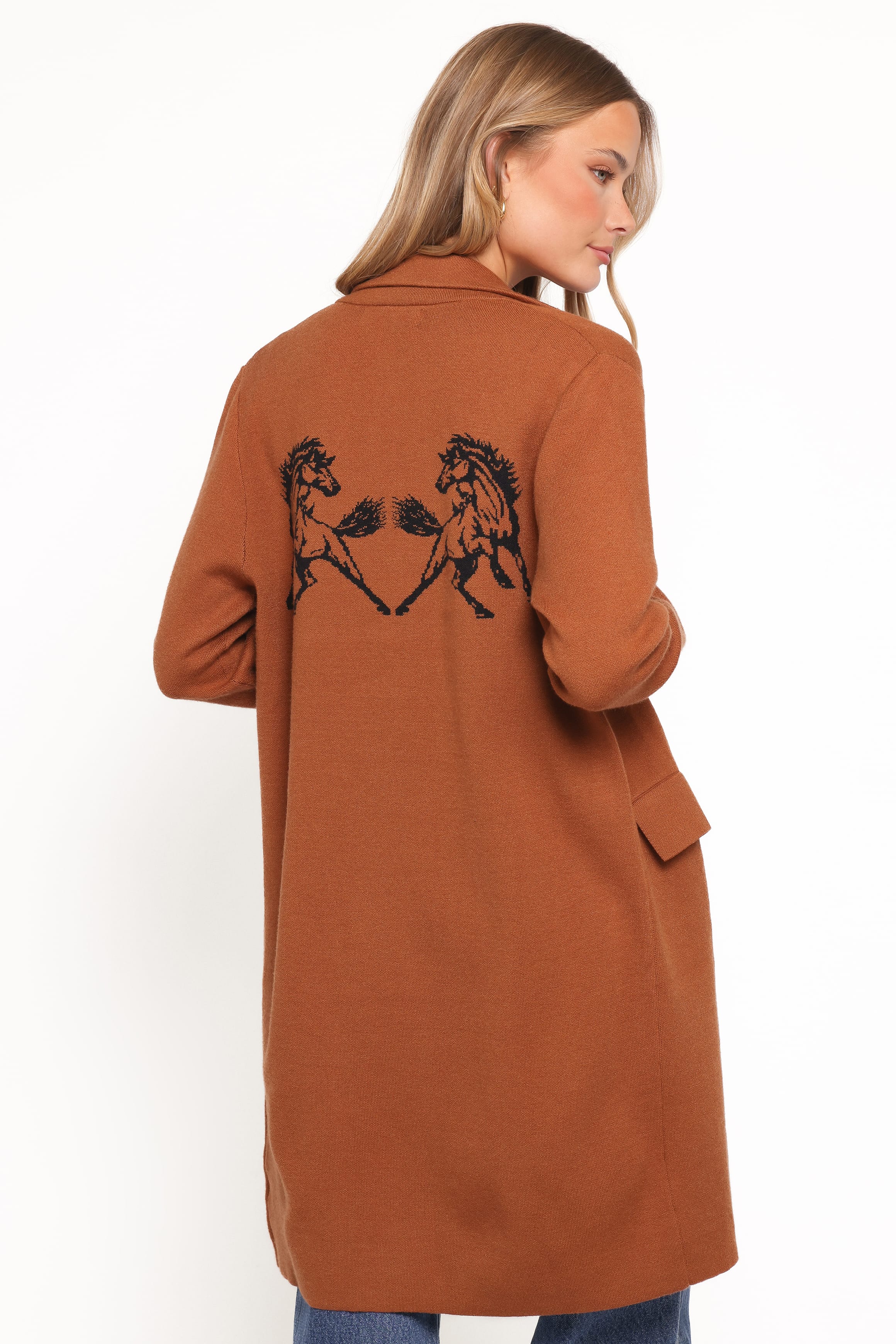 Petal and Pup USA OUTERWEAR Chester Horses Coatigan - Brown