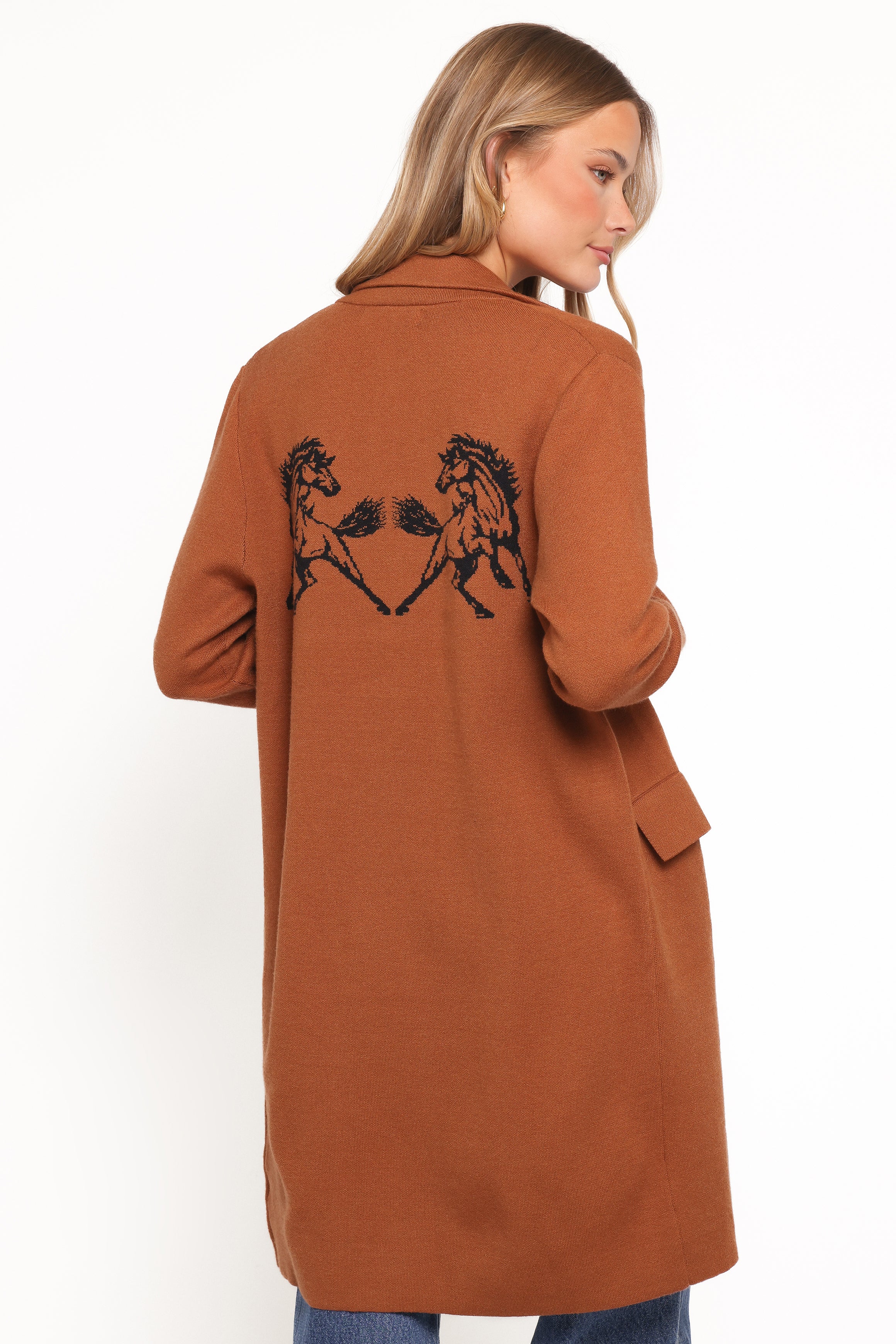 Petal and Pup USA OUTERWEAR Chester Horses Coatigan - Brown