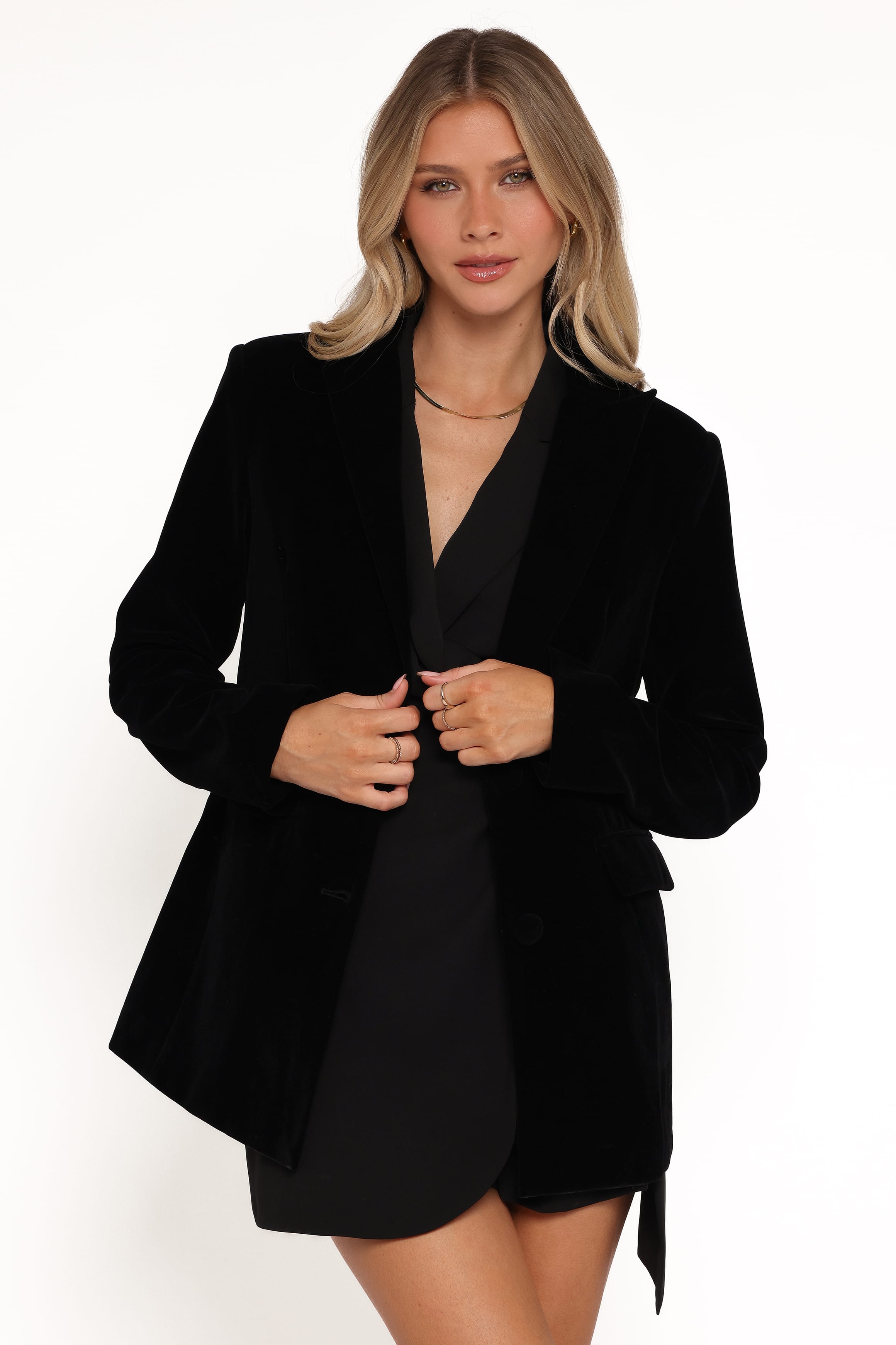 Petal and Pup USA OUTERWEAR Clive Velvet Blazer - Black