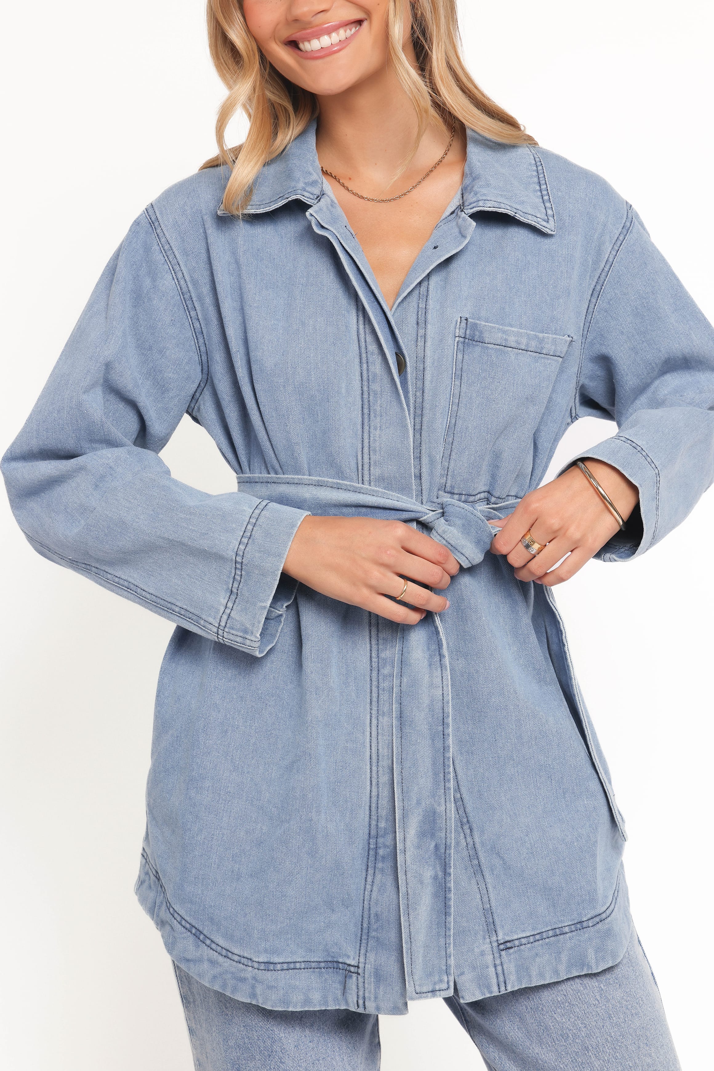 Petal and Pup USA OUTERWEAR Donovan Denim Tie Jacket - Light Denim