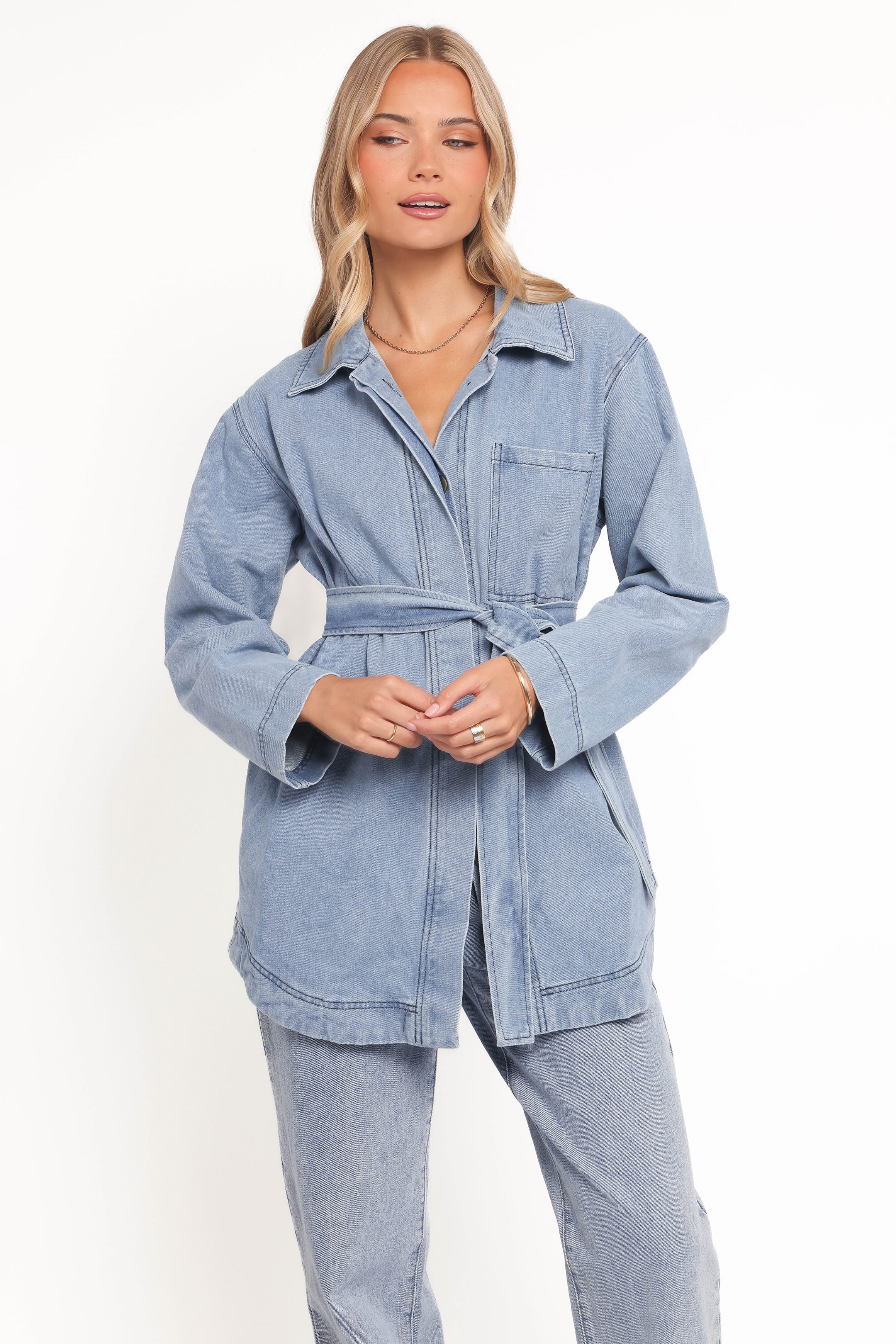 Petal and Pup USA OUTERWEAR Donovan Denim Tie Jacket - Light Denim