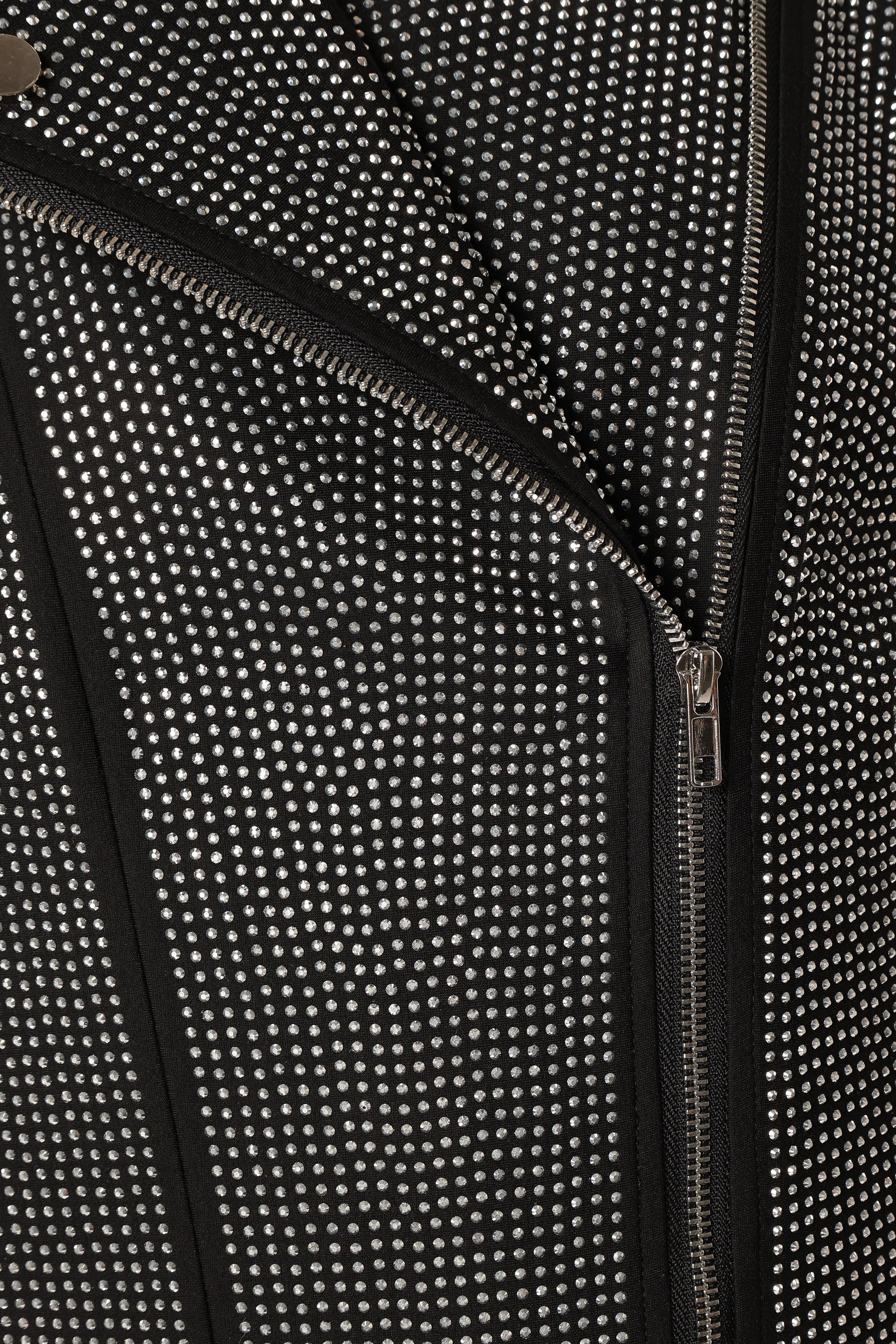 Petal and Pup USA OUTERWEAR Elaina Crystal Studded Moto Jacket - Black