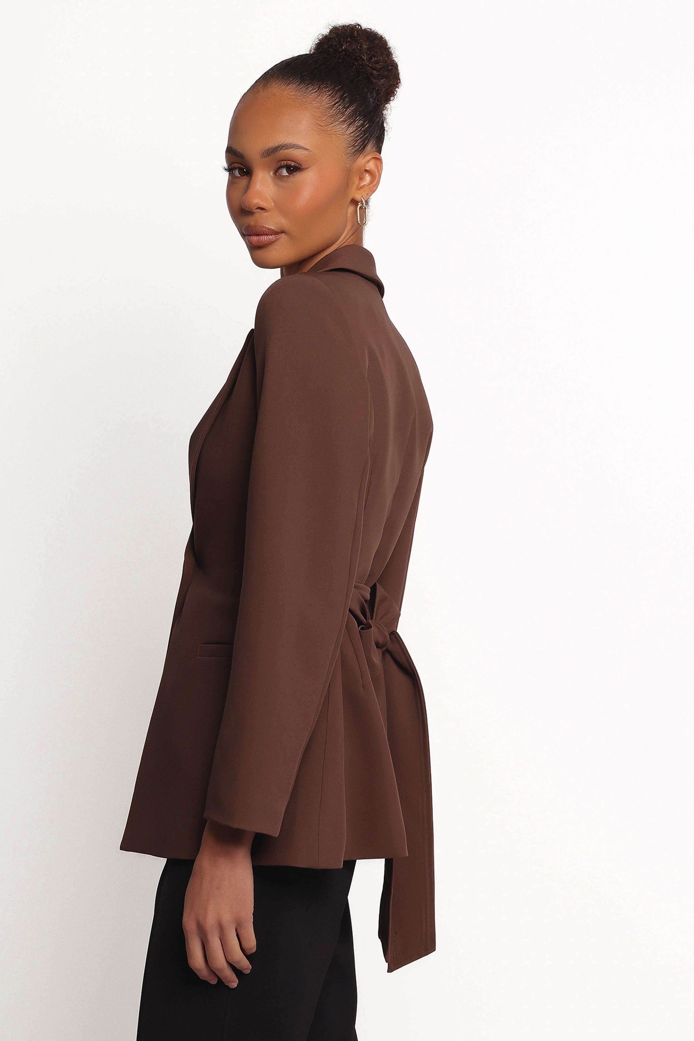 Petal and Pup USA OUTERWEAR Eliana Waist Tie Blazer - Espresso