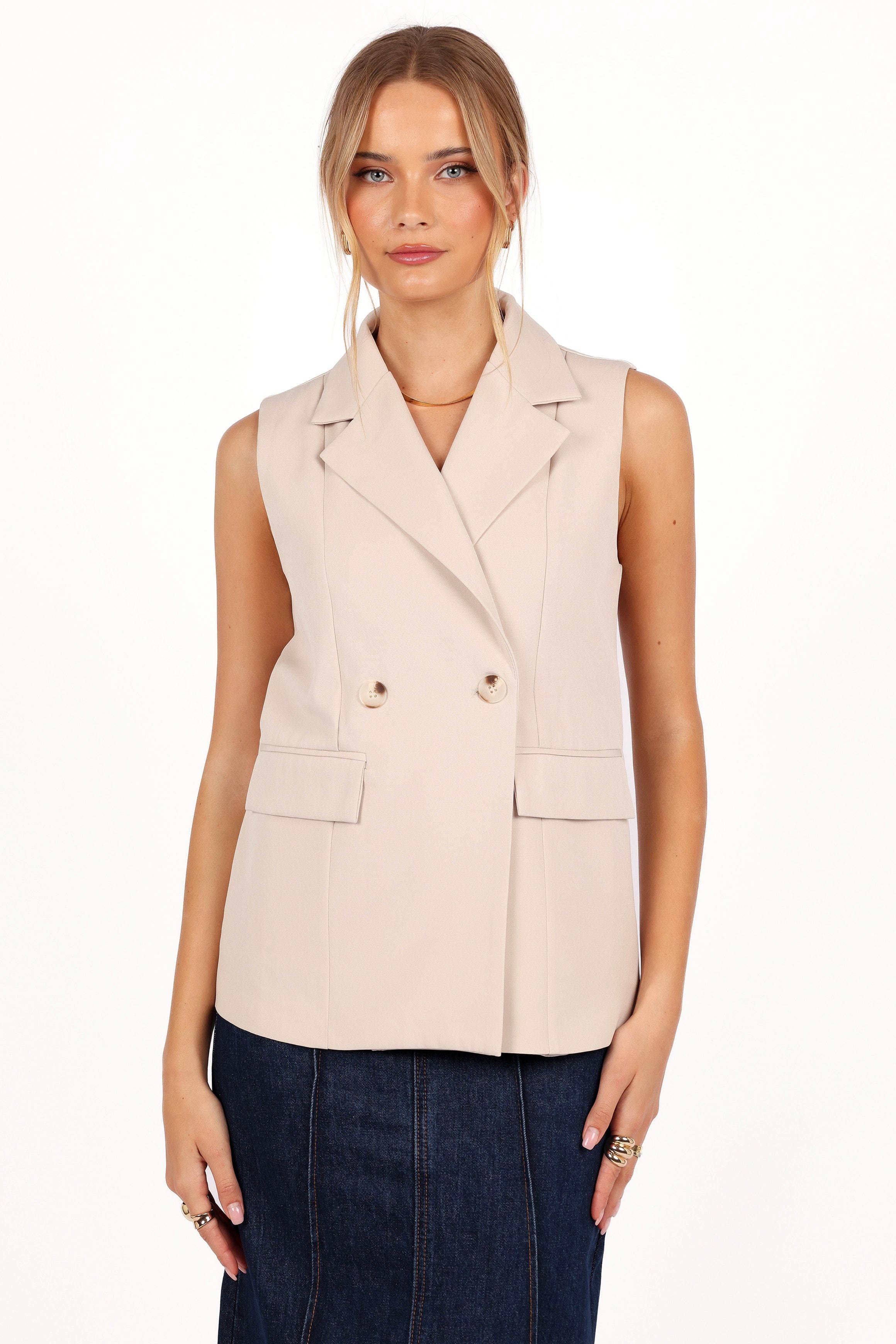 Petal and Pup USA OUTERWEAR Emberley Fitted Tie Front Vest - Beige (Hold for Rack)