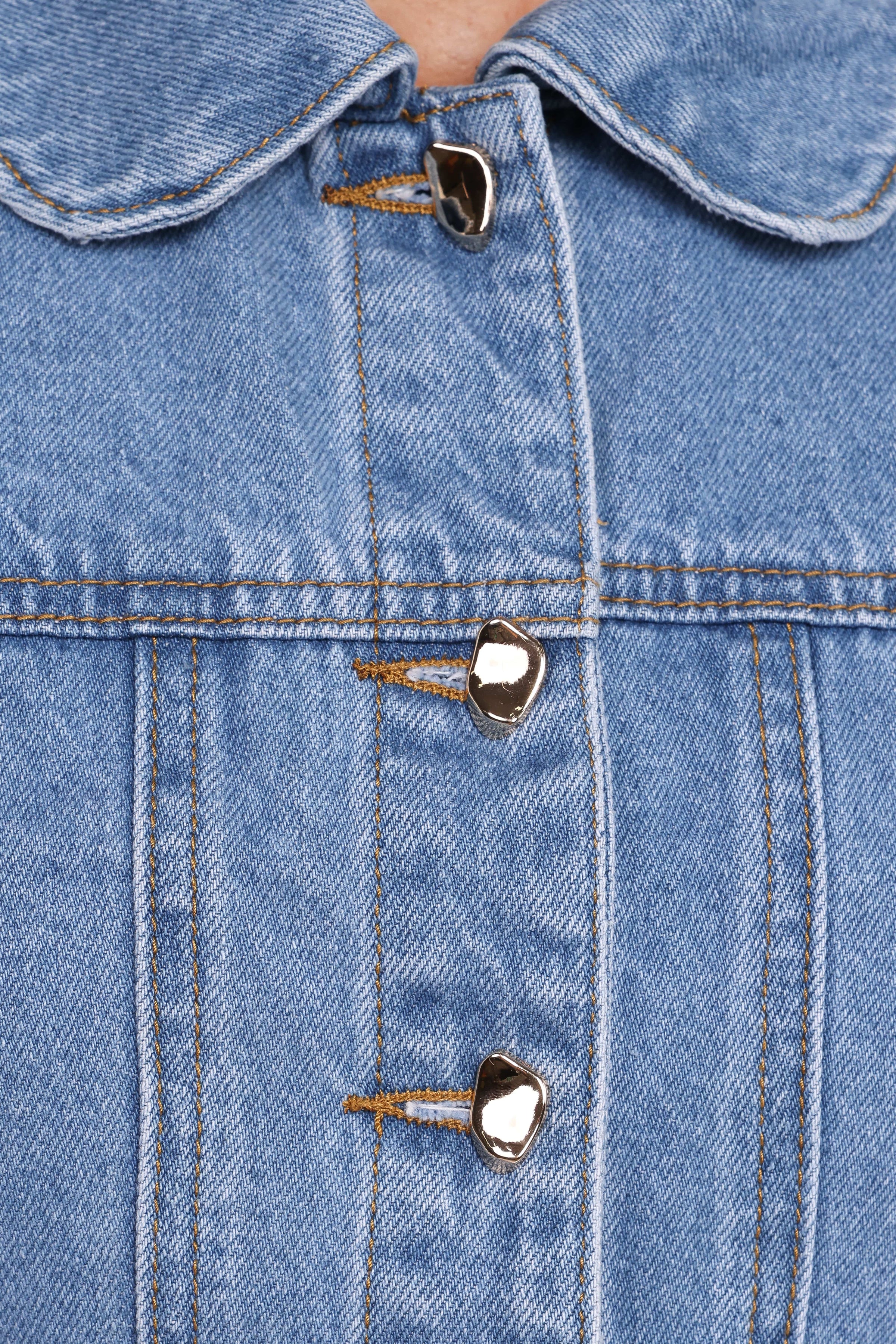 Petal and Pup USA OUTERWEAR Faven Cropped Denim Jacket - Mid Blue
