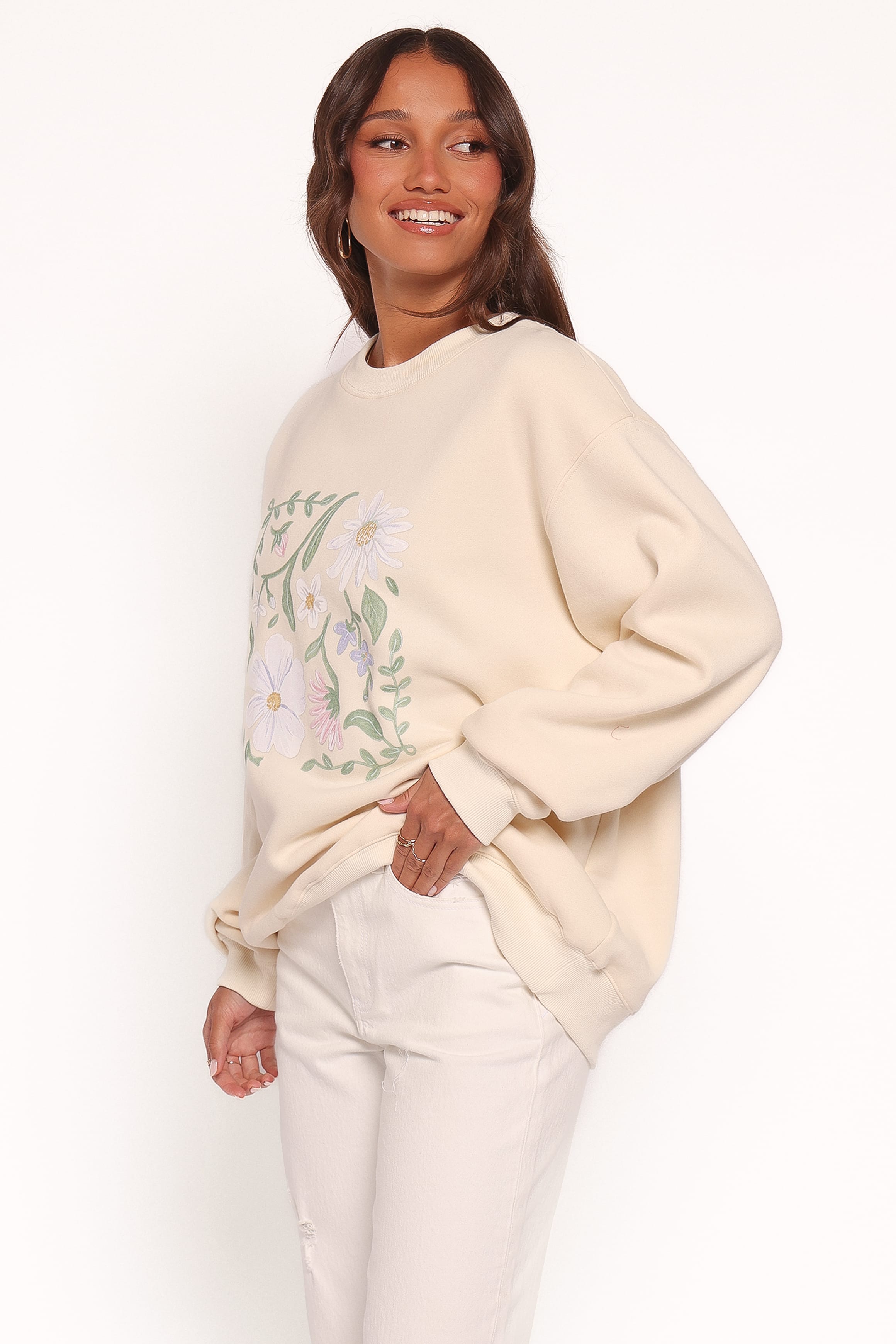 Petal and Pup USA OUTERWEAR Flower Garden Graphic Sweatshirt - Cream