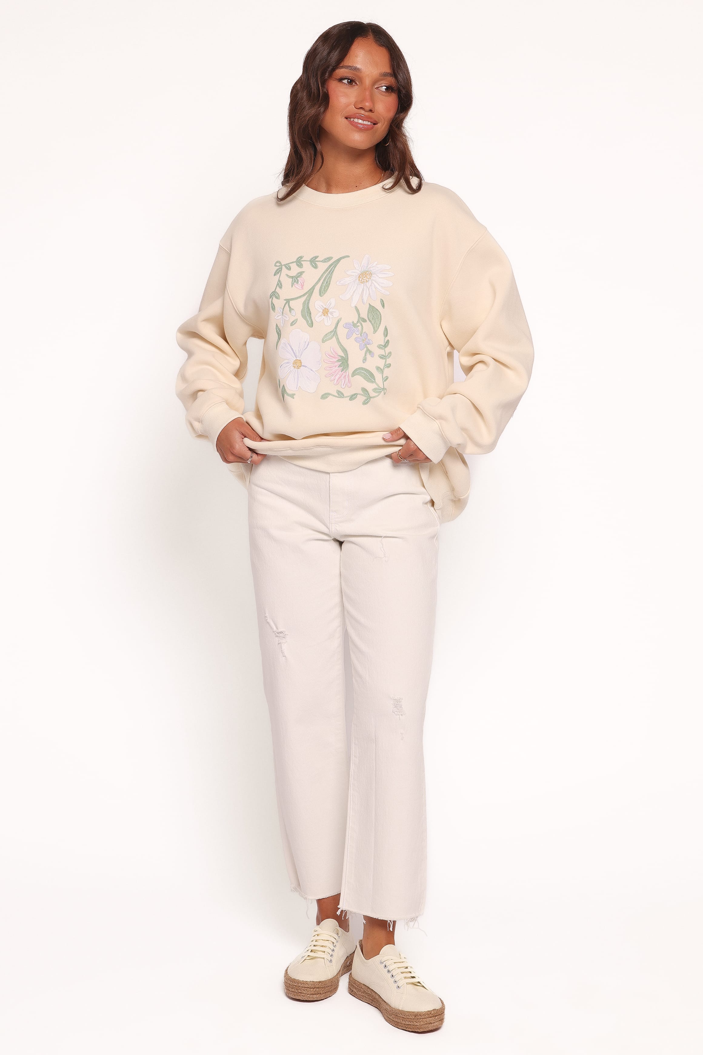 Petal and Pup USA OUTERWEAR Flower Garden Graphic Sweatshirt - Cream