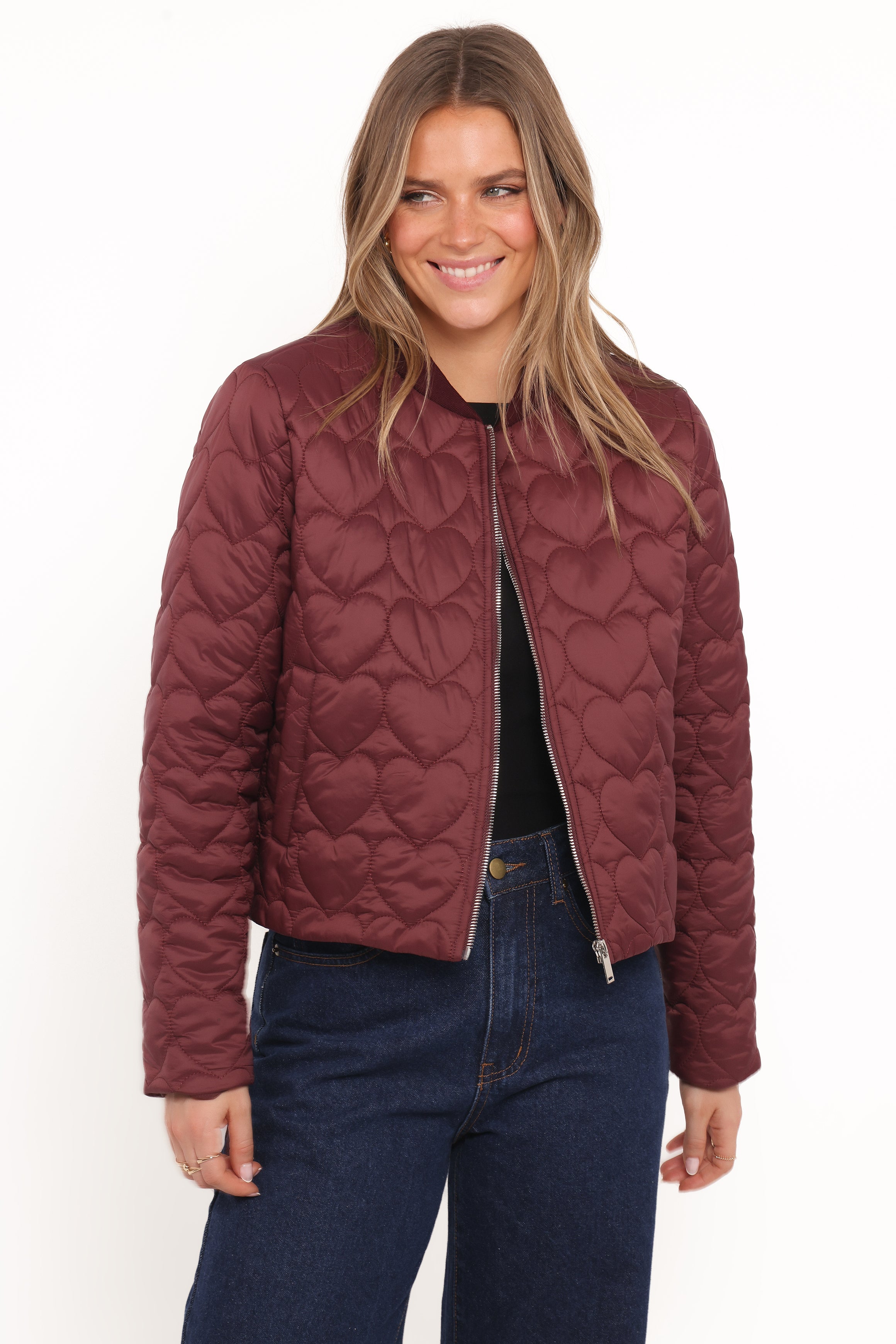Petal and Pup USA OUTERWEAR Genevieve Quilted Bomber - Cherry
