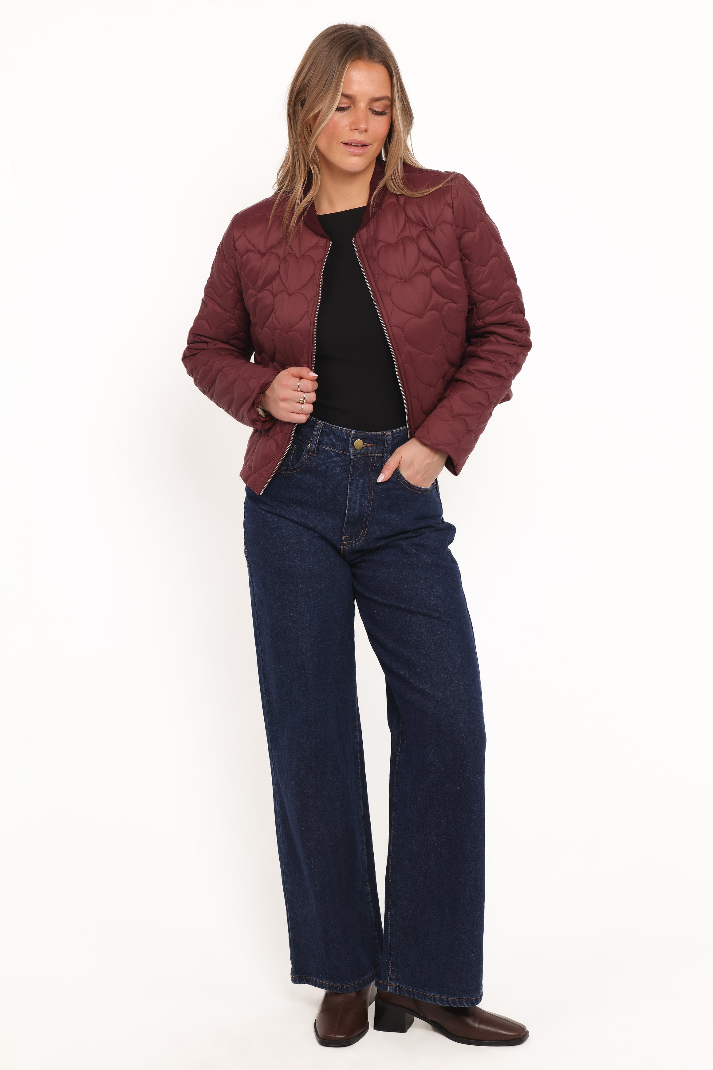 Petal and Pup USA OUTERWEAR Genevieve Quilted Bomber - Cherry