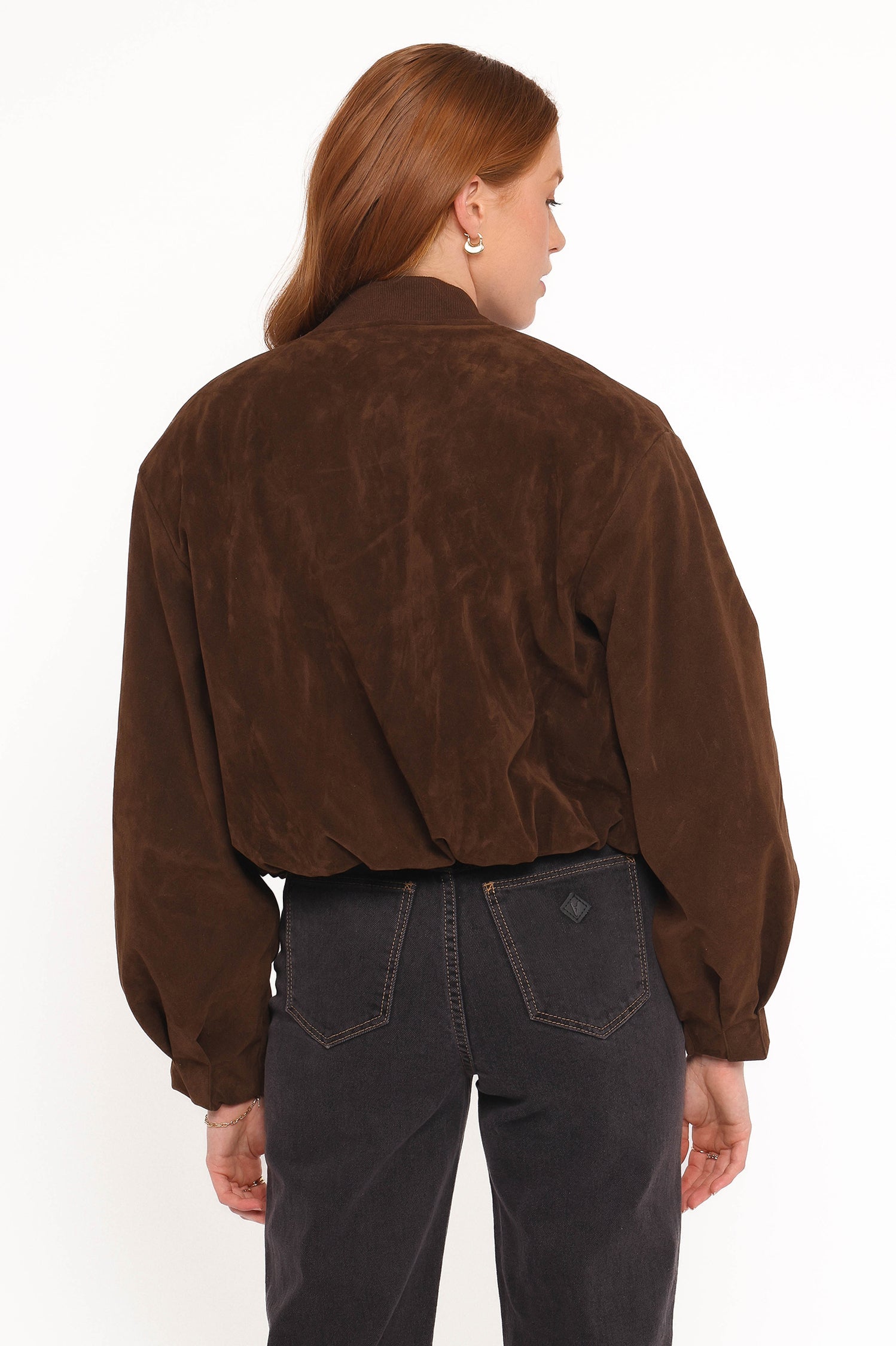 Petal and Pup USA OUTERWEAR Goldie Faux Suede Bomber Jacket - Brown