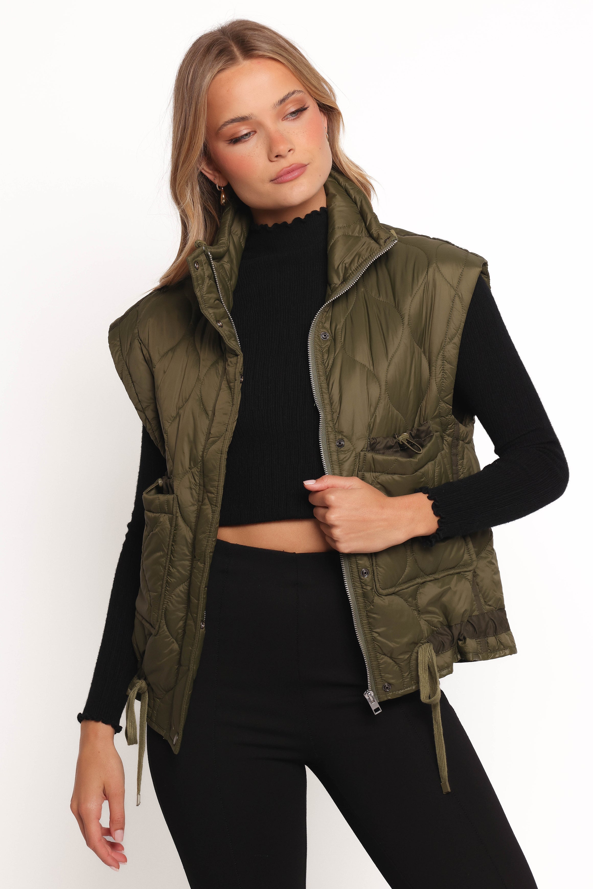 Petal and Pup USA OUTERWEAR Haven Zip Front Puff Vest - Olive