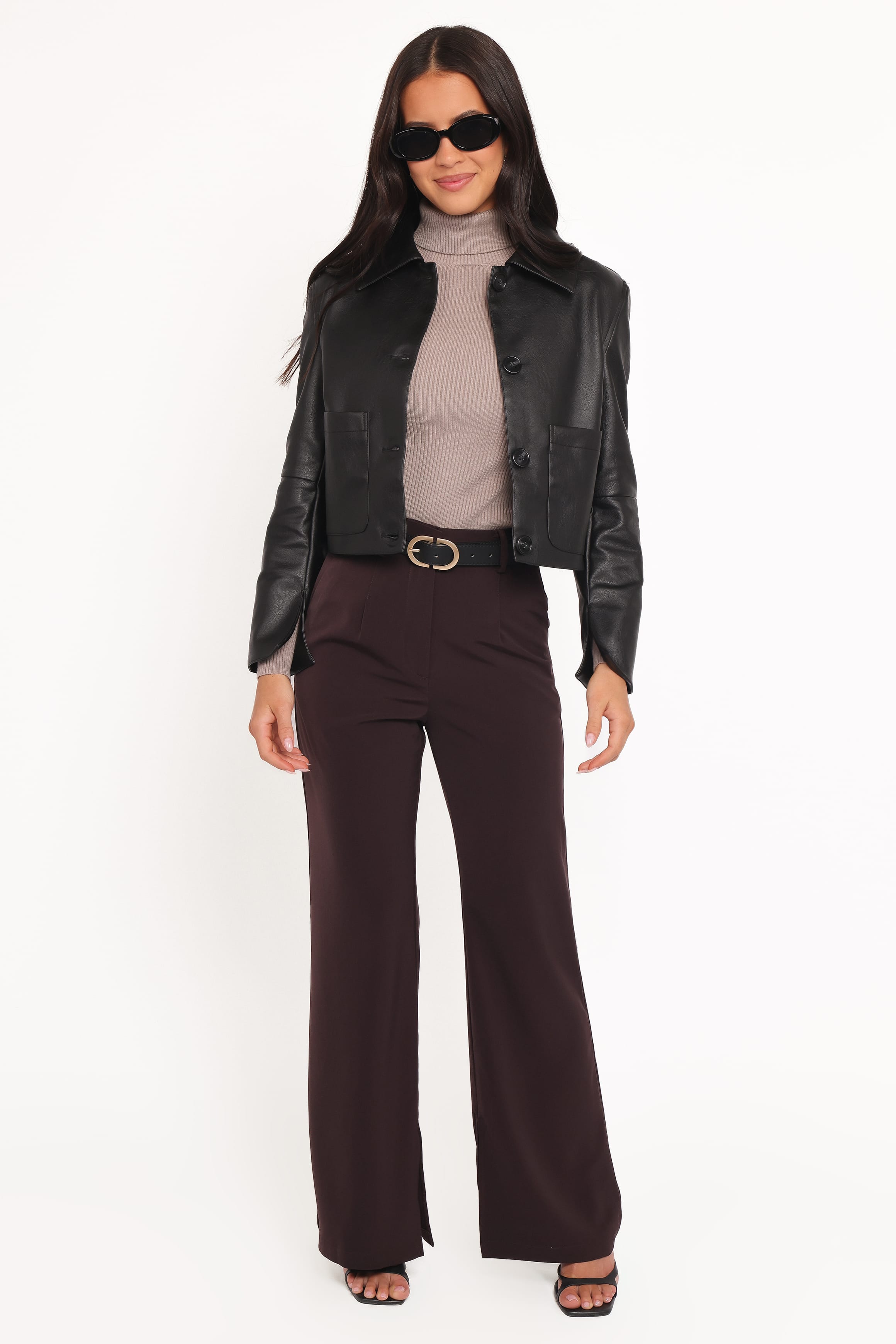 Petal and Pup USA OUTERWEAR Hope Crop Faux Leather Jacket - Black