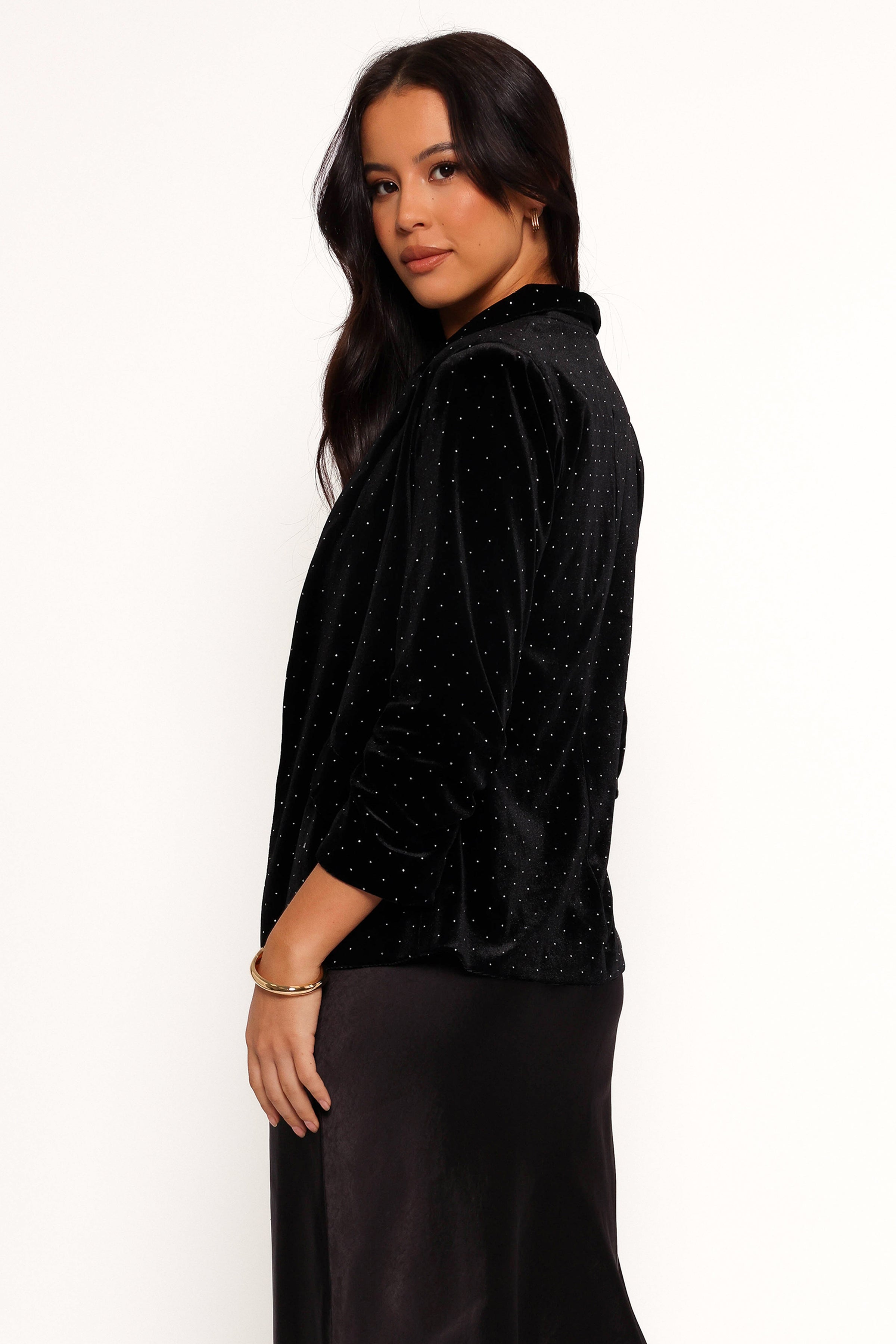 Petal and Pup USA OUTERWEAR Inka All over Rhinestone Velvet Blazer - Black