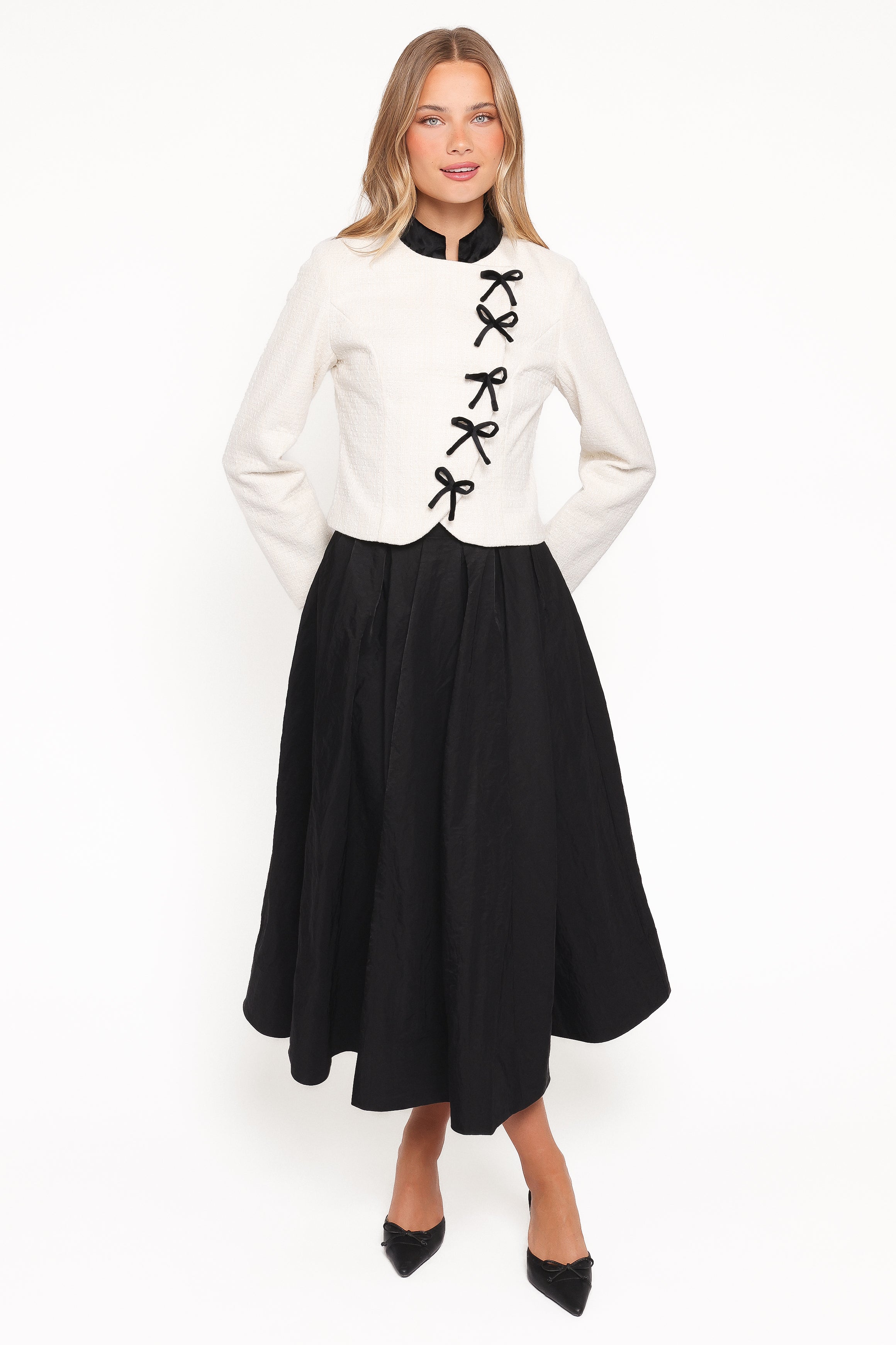 Petal and Pup USA OUTERWEAR Jorah Twill Cropped Bow Jacket - Cream