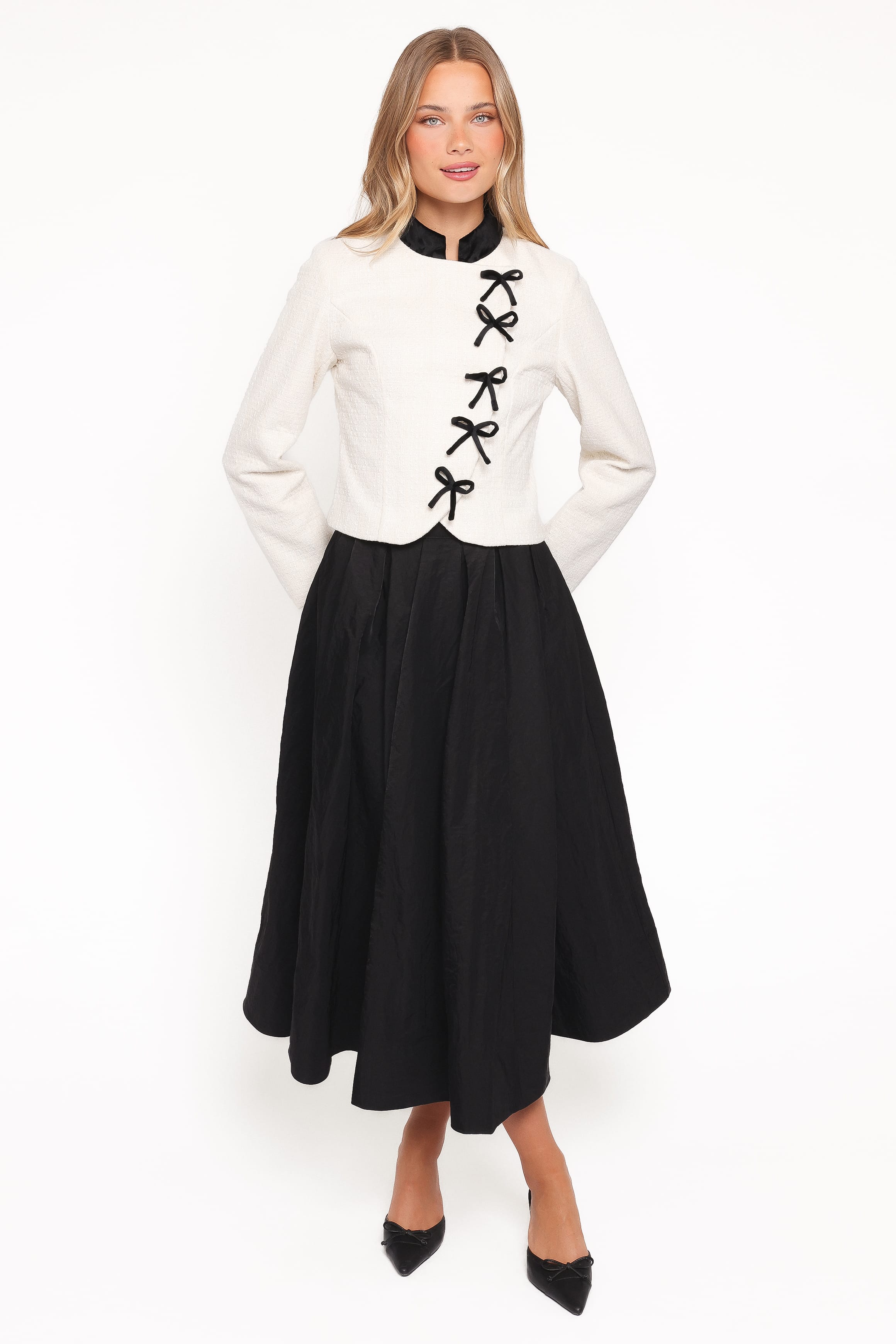Petal and Pup USA OUTERWEAR Jorah Twill Cropped Bow Jacket - Cream