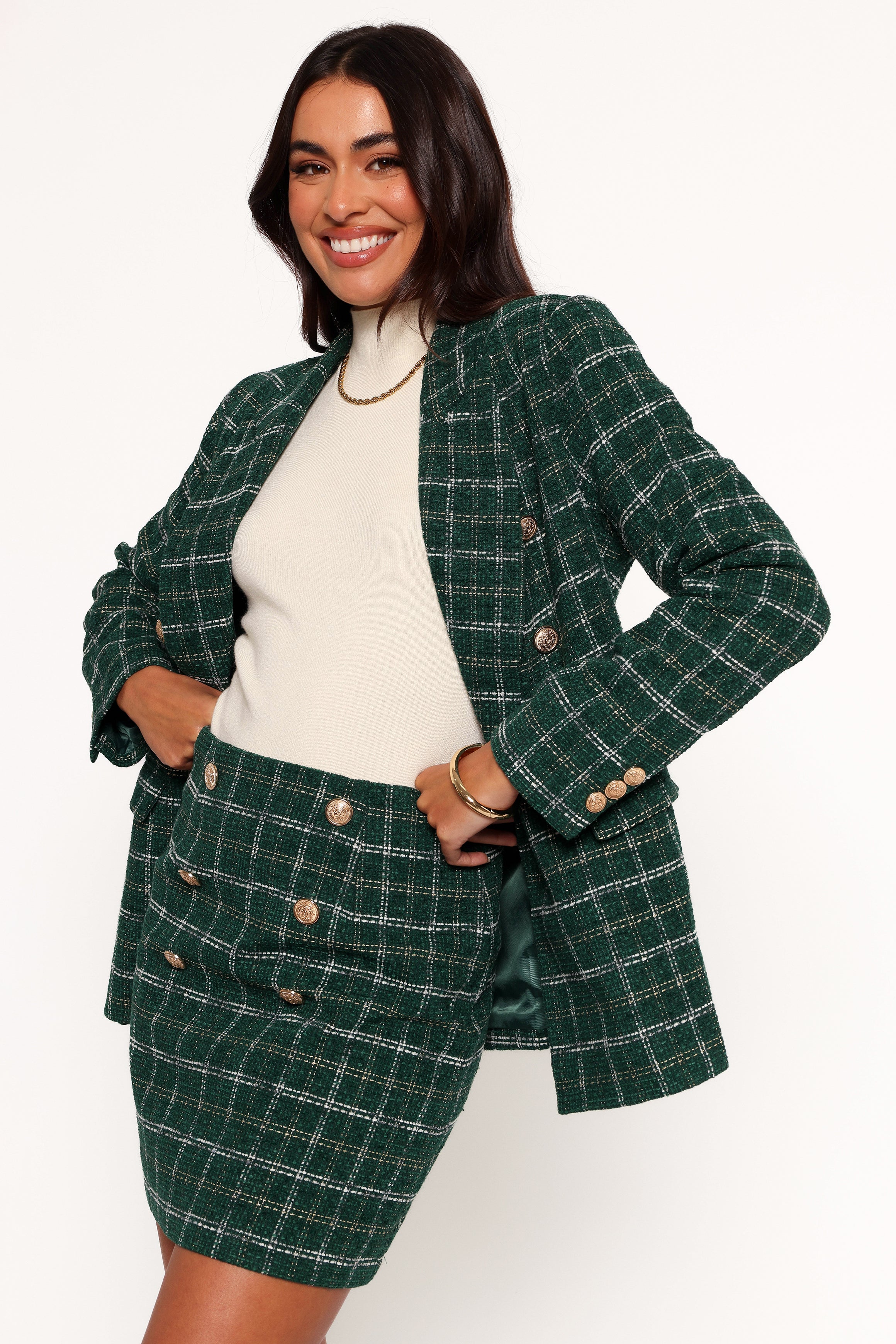Petal and Pup USA OUTERWEAR Jules Twill Plaid Blazer - Green