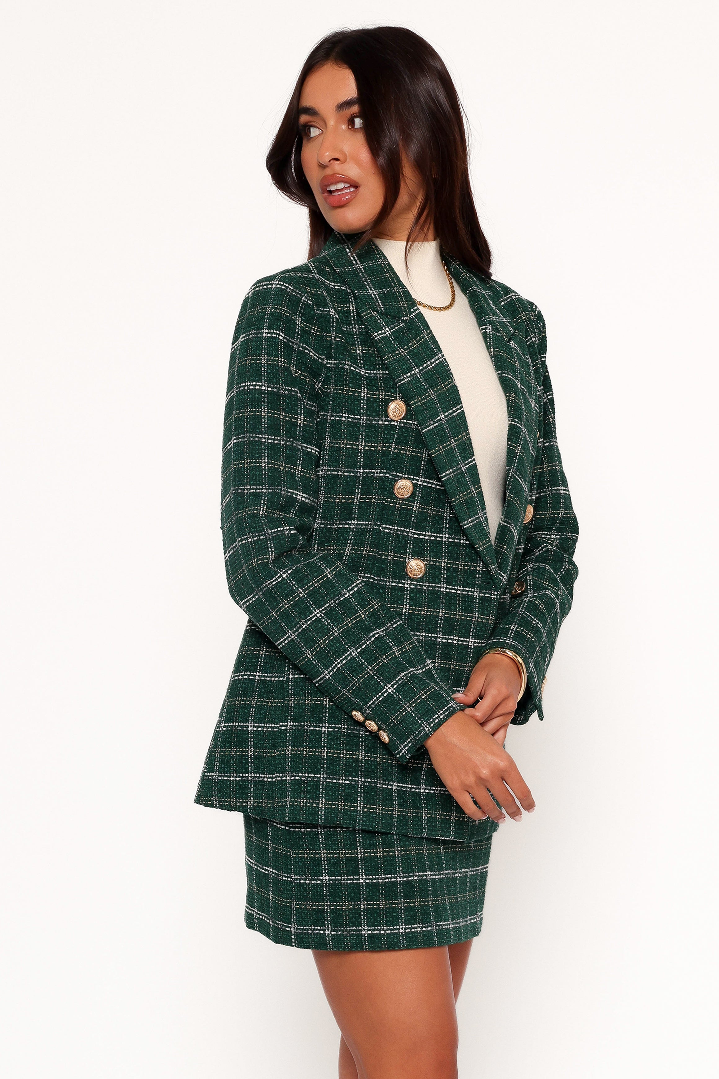 Petal and Pup USA OUTERWEAR Jules Twill Plaid Blazer - Green